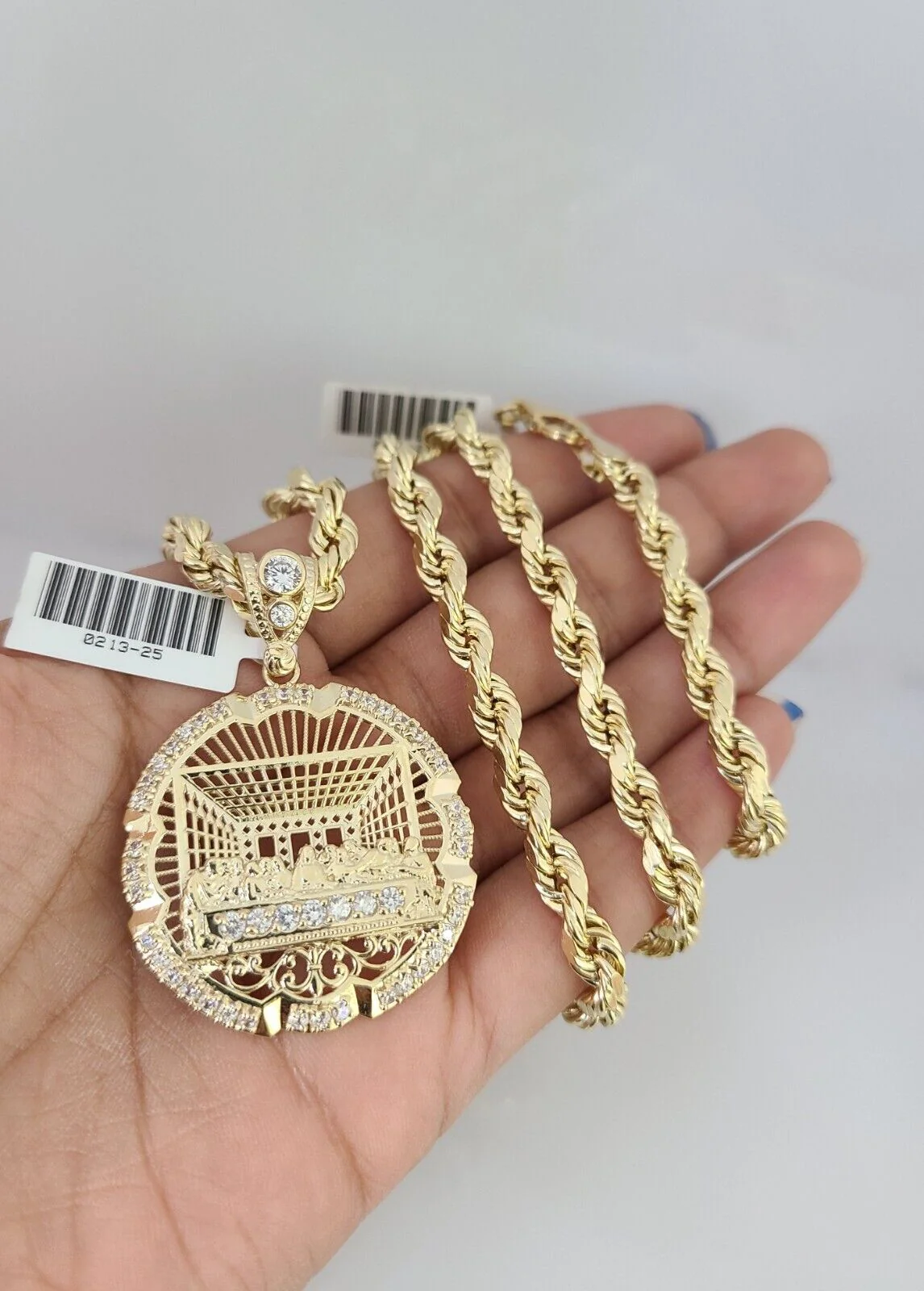 10kt Gold Rope Chain Last Supper Charm Set 18"-30'' Inch 6mm Necklace Pendant - Image 5