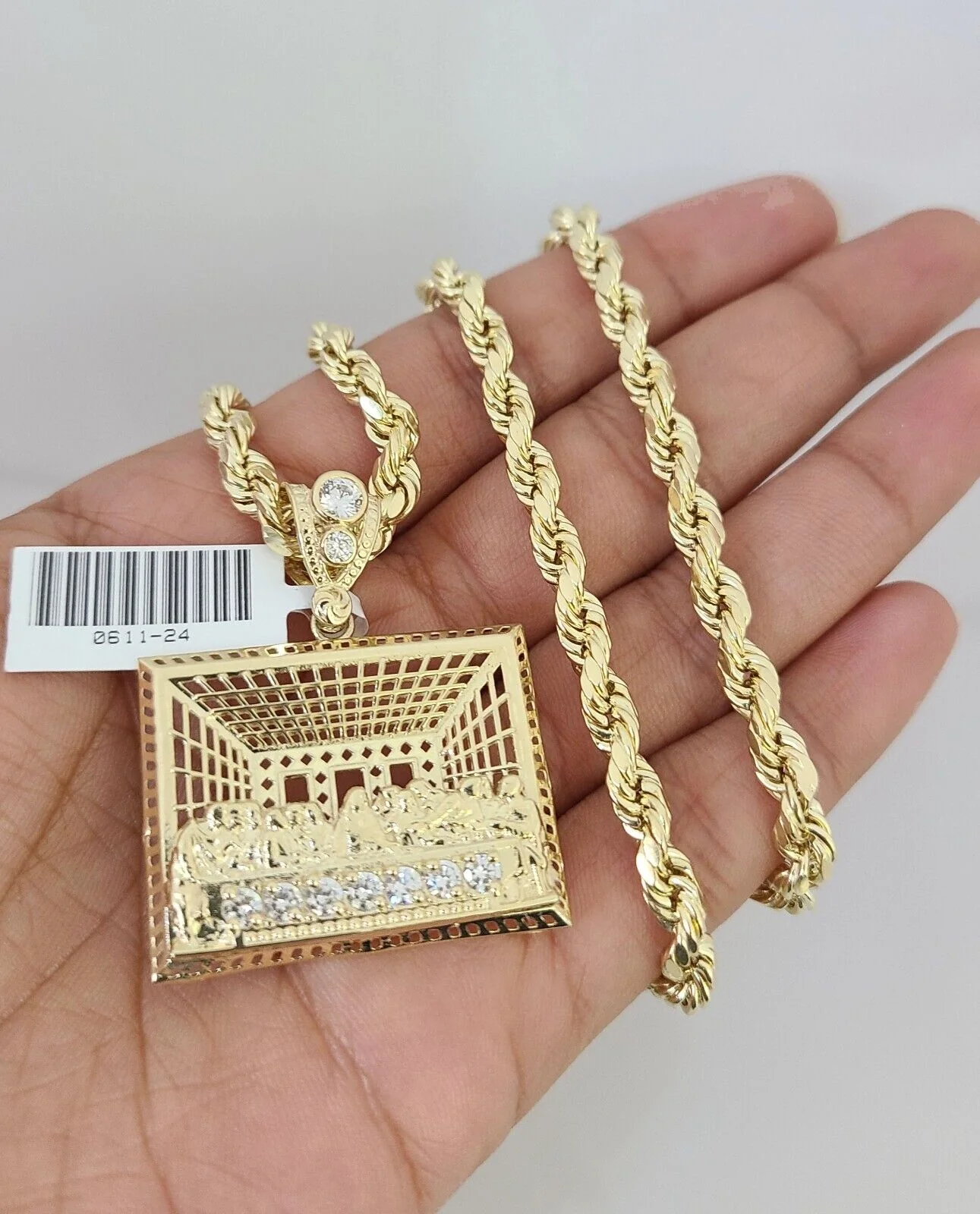 10kt Gold Rope Chain Last Supper Pendant Charm Set 18"-30'' Inch 5mm Necklace - Image 2