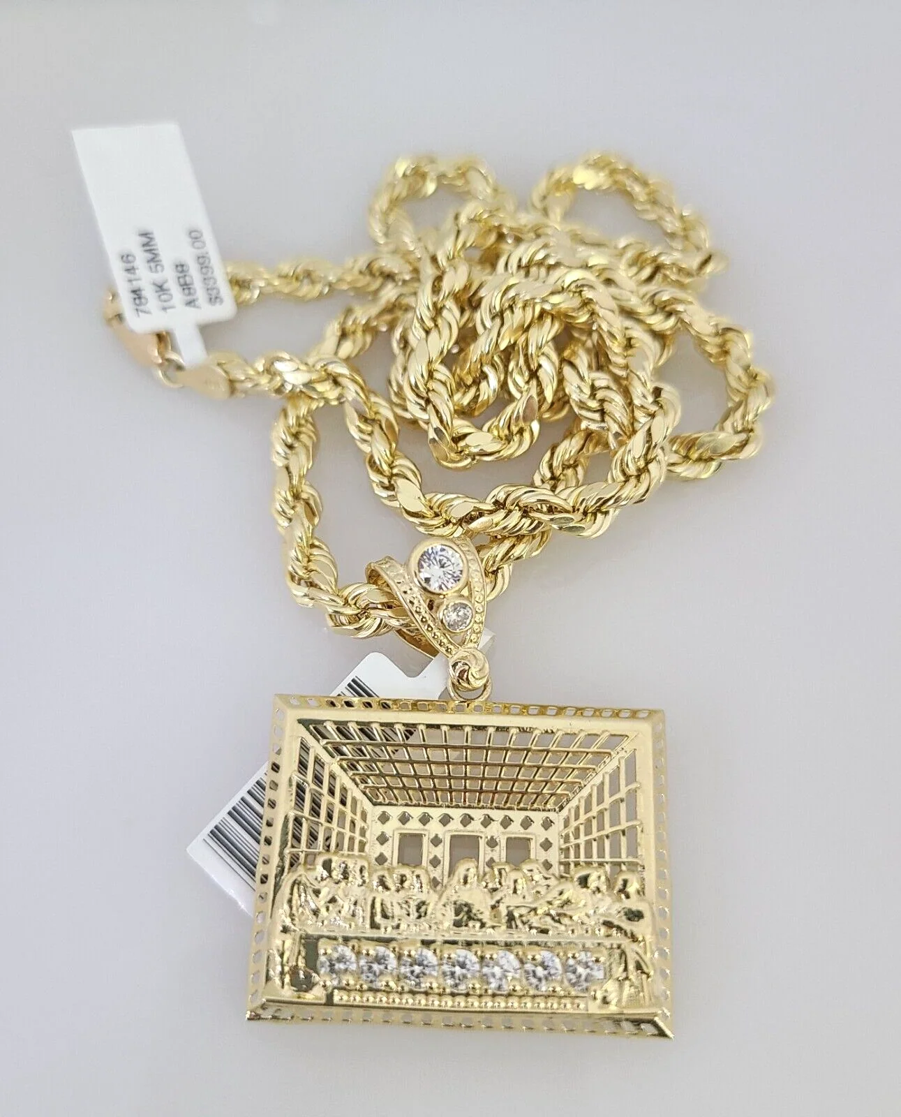 10kt Gold Rope Chain Last Supper Pendant Charm Set 18"-30'' Inch 5mm Necklace - Image 3