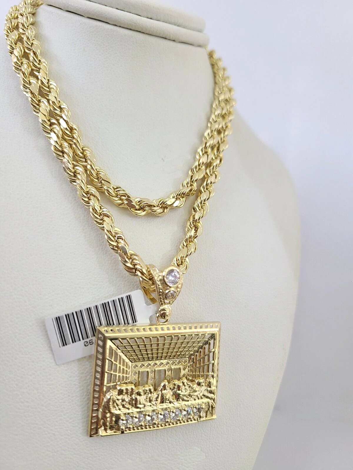 10kt Gold Rope Chain Last Supper Pendant Charm Set 18"-30'' Inch 5mm Necklace - Image 4