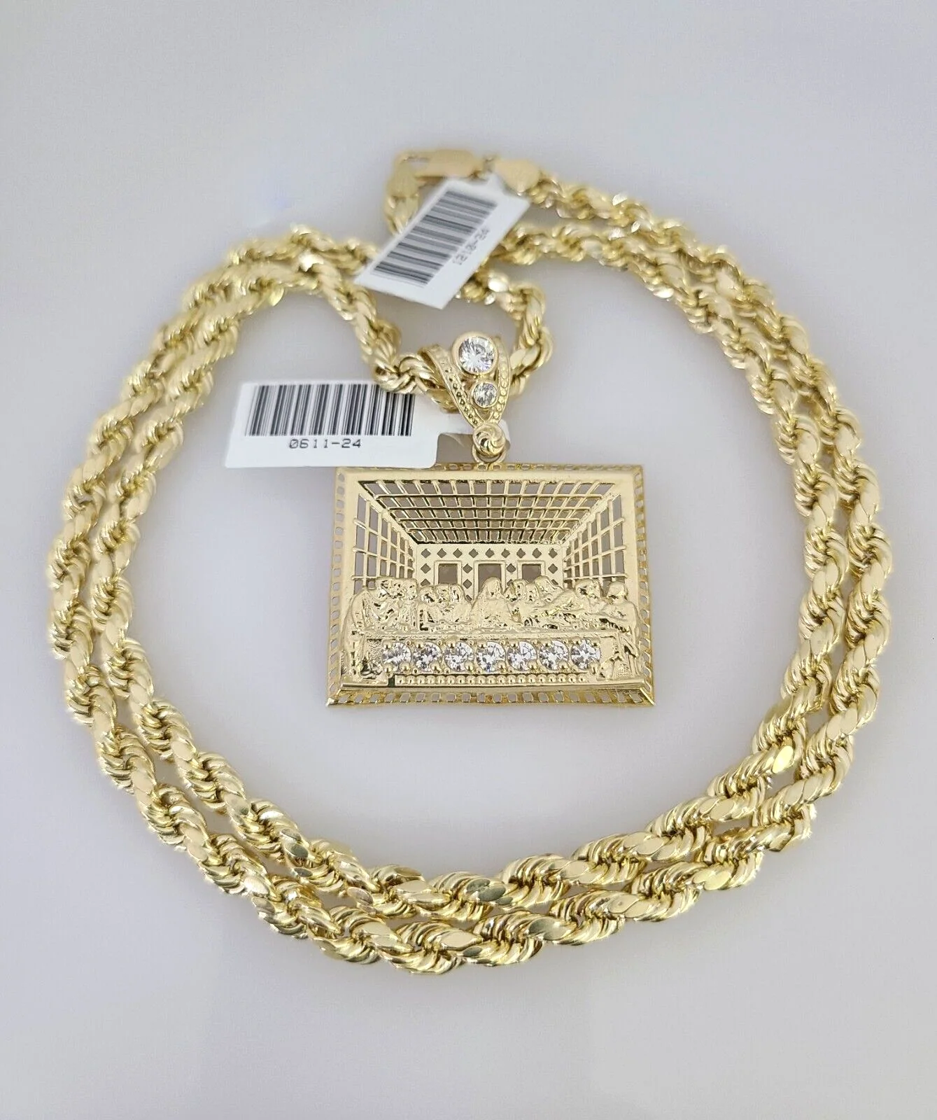 10kt Gold Rope Chain Last Supper Pendant Charm Set 18"-30'' Inch 5mm Necklace - Image 5