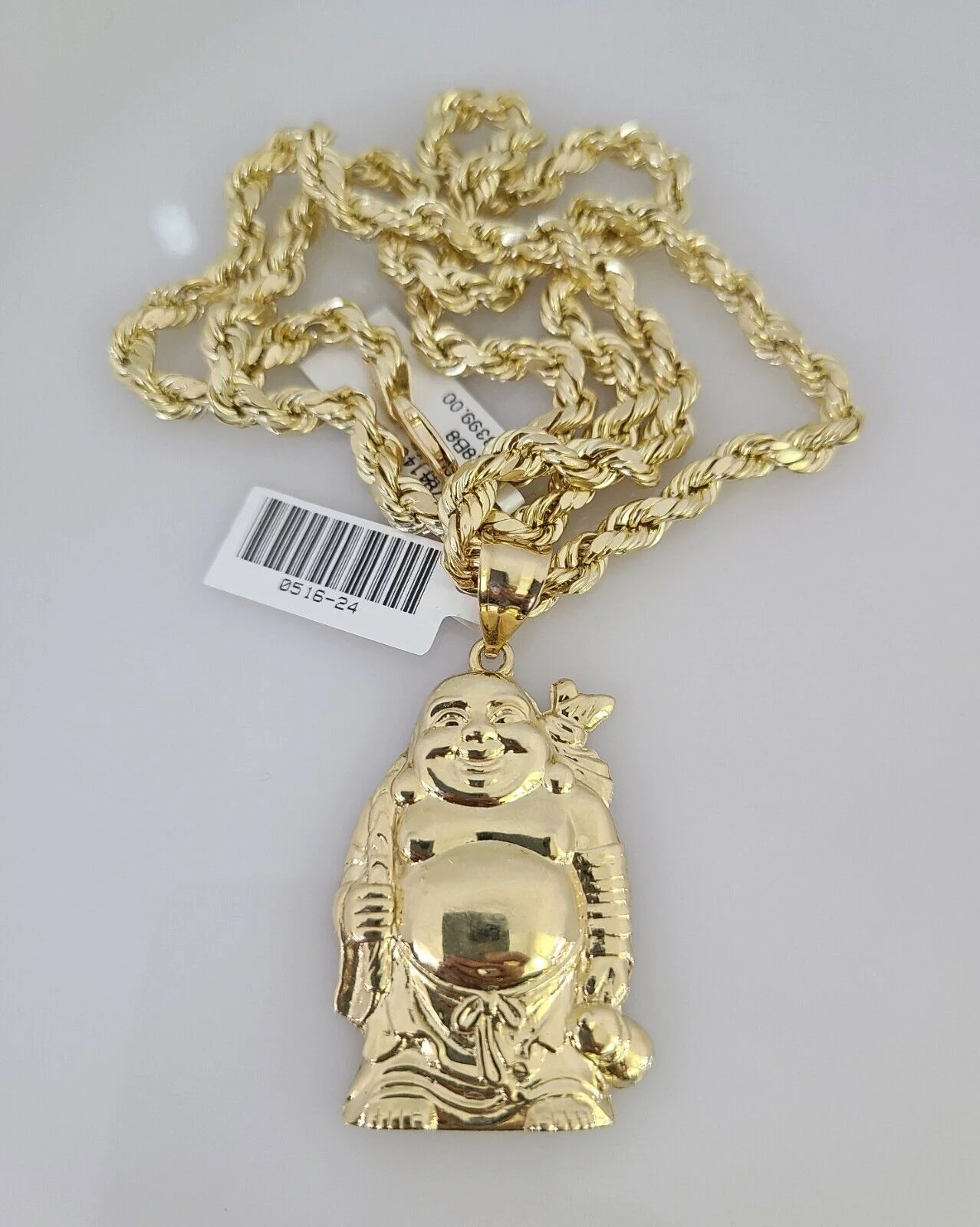 10kt Gold Rope Chain Laughing Buddha Charm Set 18"-30'' Inch 5mm Necklace - Image 3