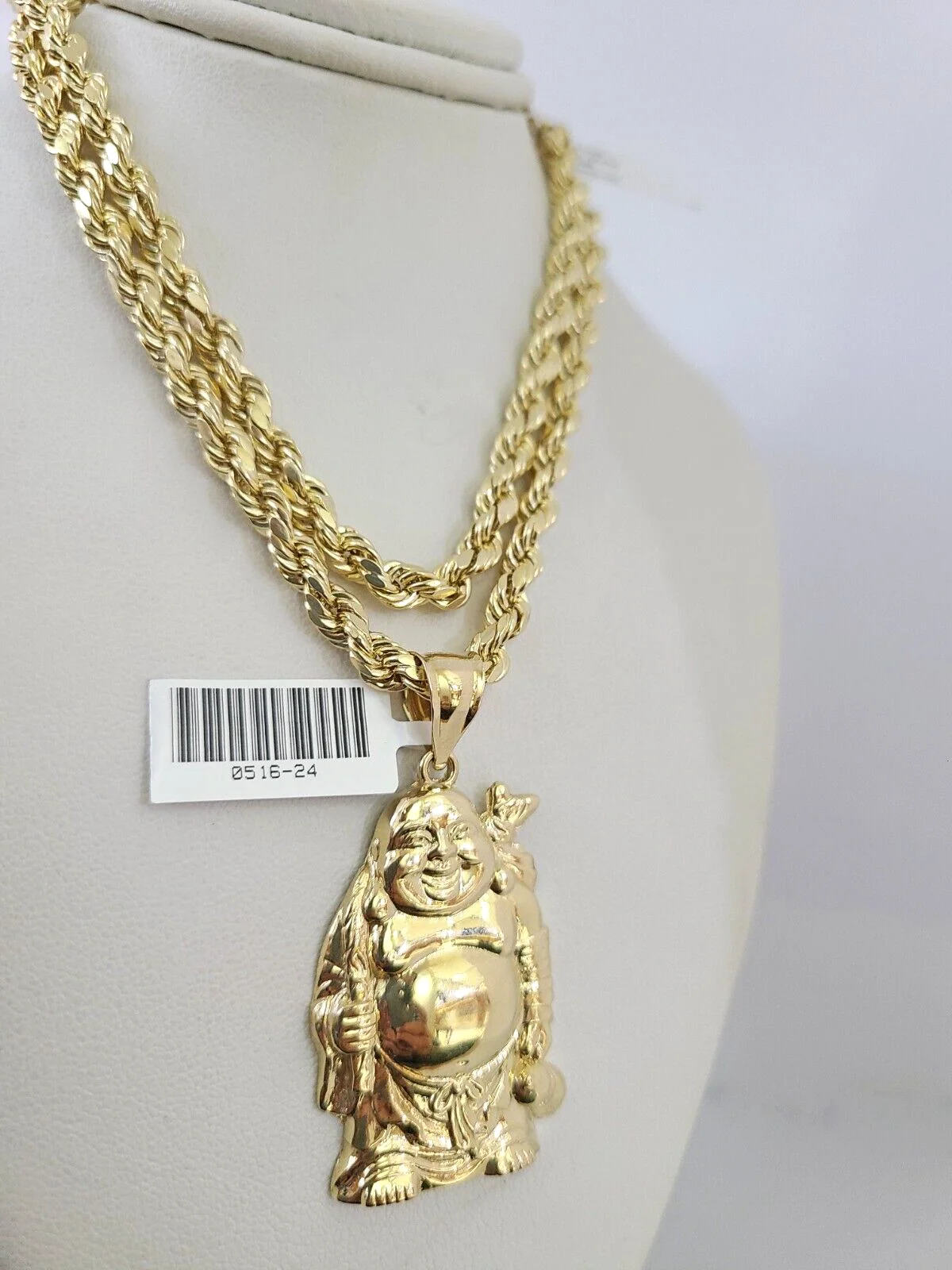 10kt Gold Rope Chain Laughing Buddha Charm Set 18"-30'' Inch 5mm Necklace - Image 4