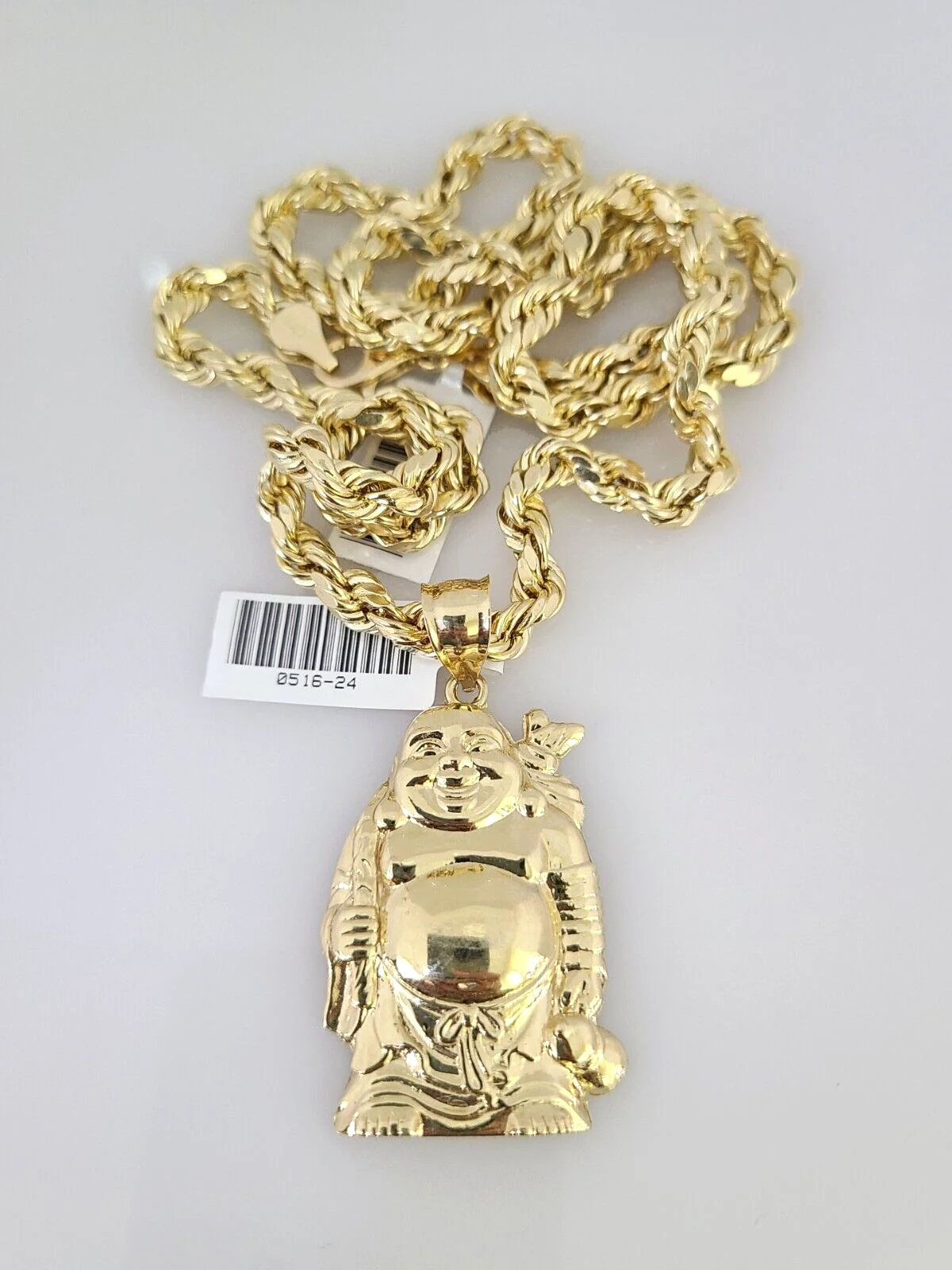 10kt Gold Rope Chain Laughing Buddha Pendant Set 18"-30'' Inch 6mm Necklace - Image 5