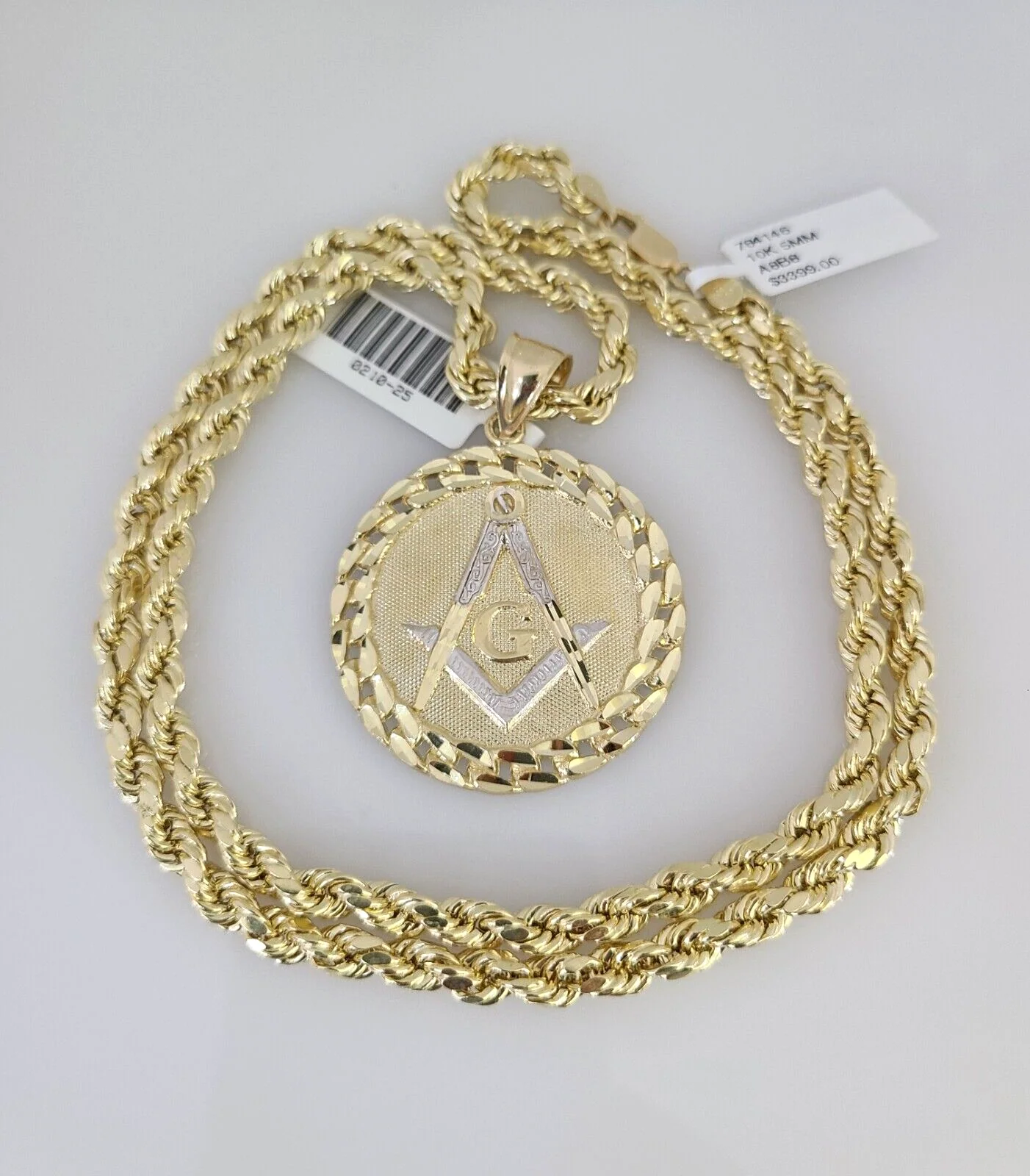 10kt Gold Rope Chain Masonic Charm Set 18"-30'' Inch 5mm Necklace Pendant - Image 2