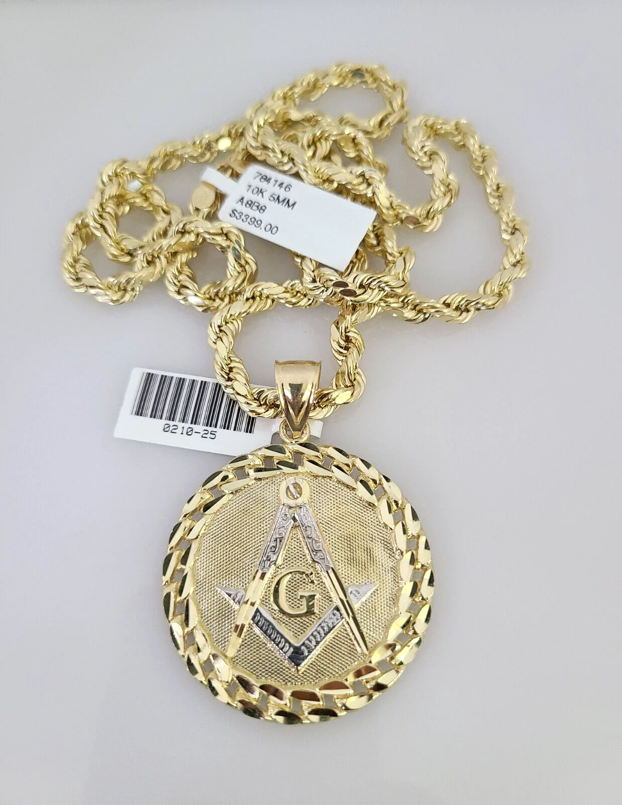 10kt Gold Rope Chain Masonic Charm Set 18"-30'' Inch 5mm Necklace Pendant - Image 5