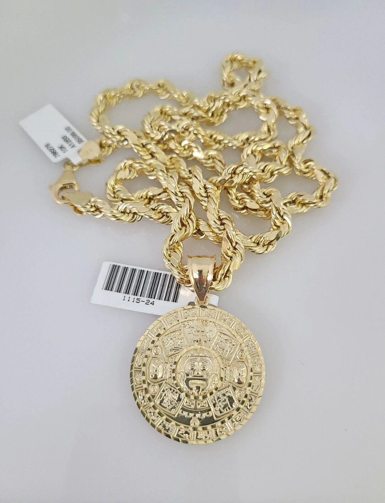 10kt Gold Rope Chain Mayan Calendar Charm Set 18"-30'' Inch 6mm Necklace Pendant - Image 5