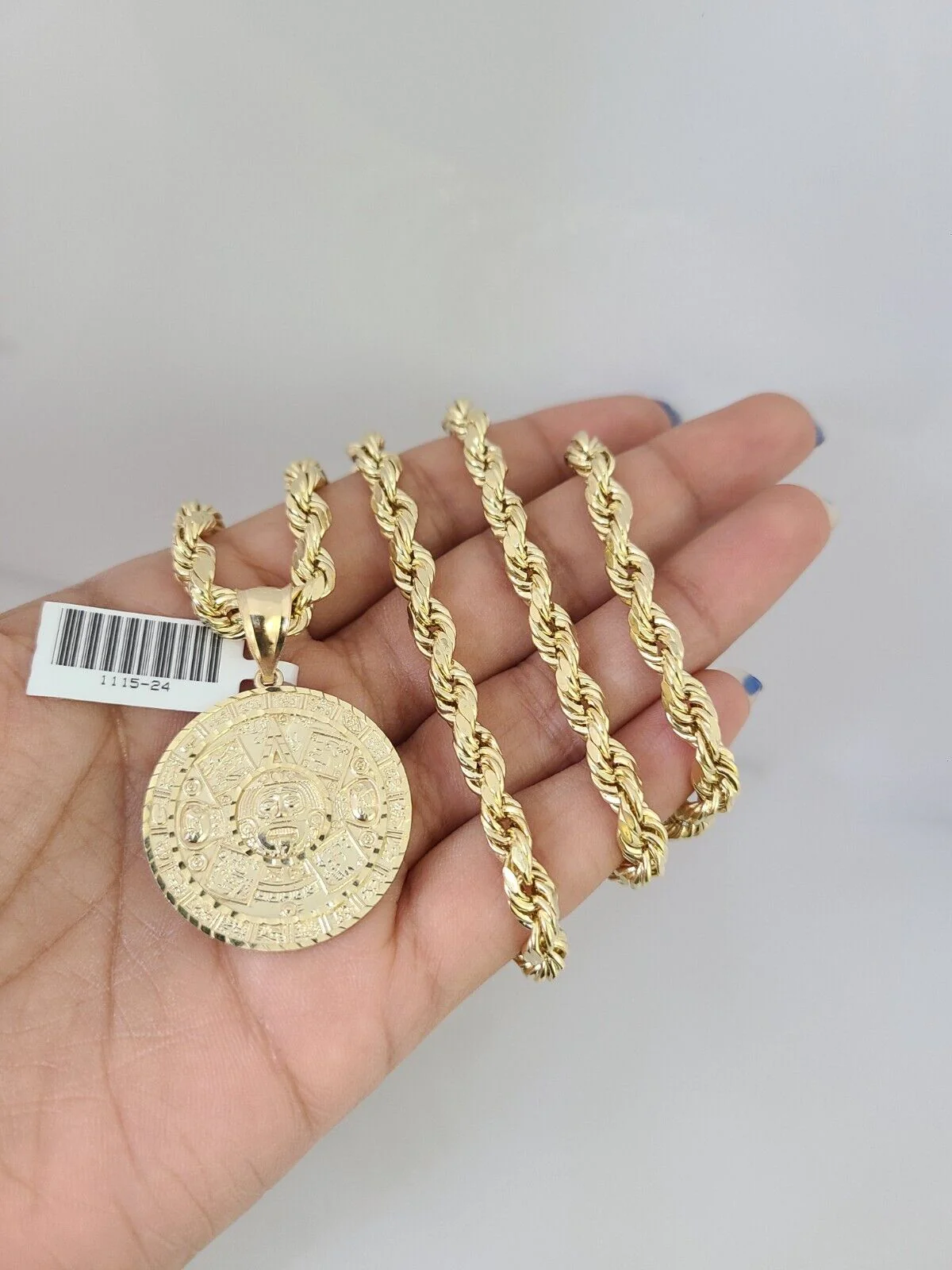 10kt Gold Rope Chain Mayan Calendar Charm Set 18"-30'' Inch 6mm Necklace Pendant - Image 6