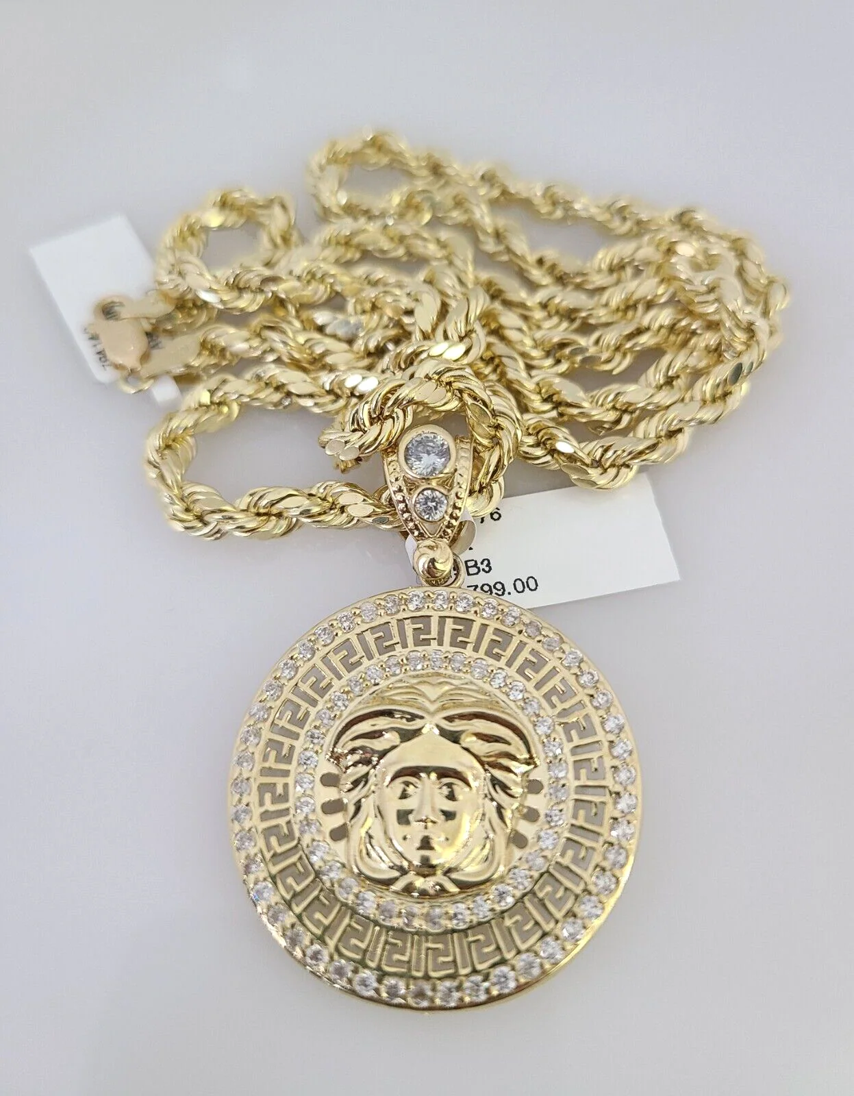 10kt Gold Rope Chain Medusa Head Charm Set 18"-30'' Inch 5mm Necklace Pendant - Image 2