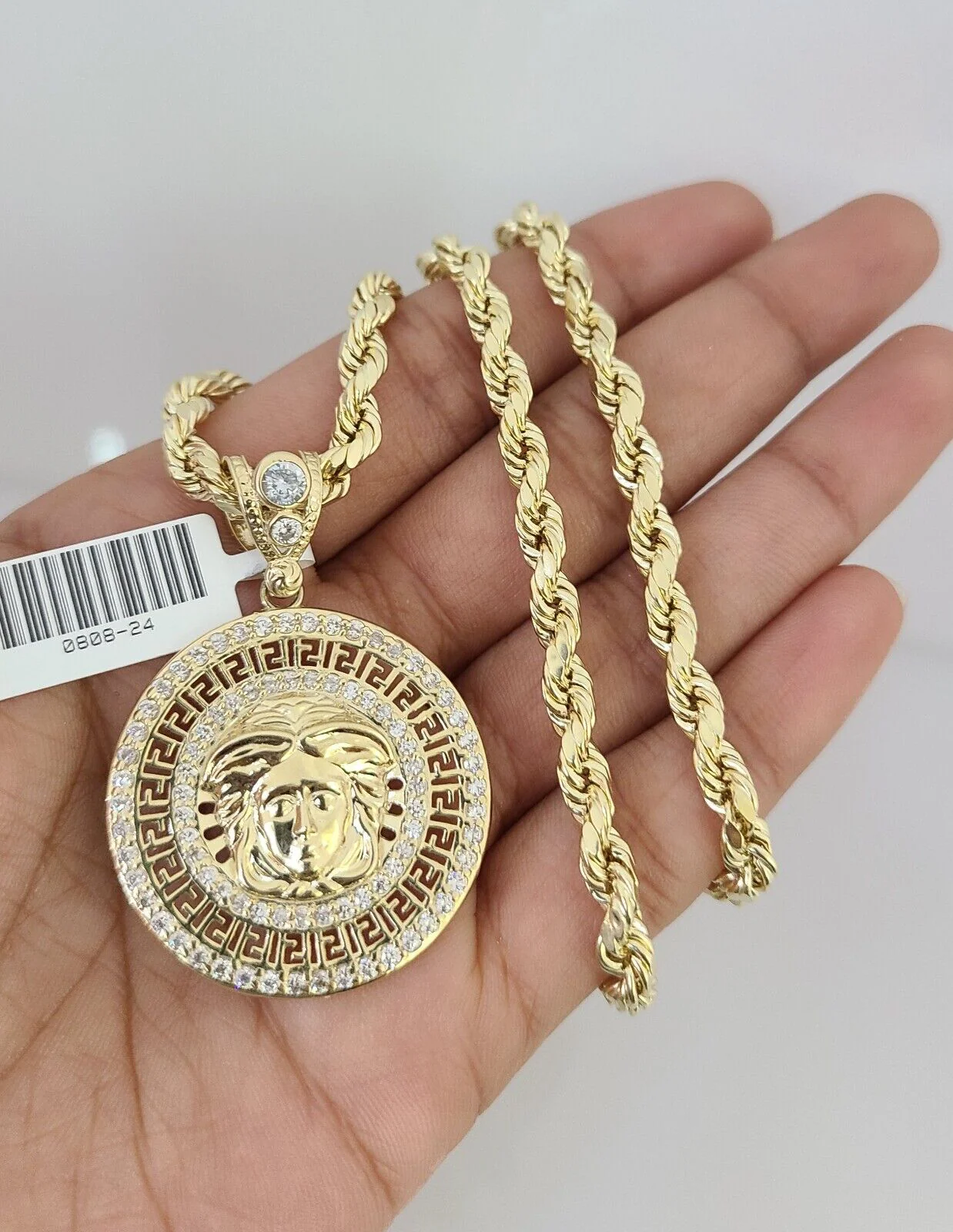 10kt Gold Rope Chain Medusa Head Charm Set 18"-30'' Inch 5mm Necklace Pendant - Image 3