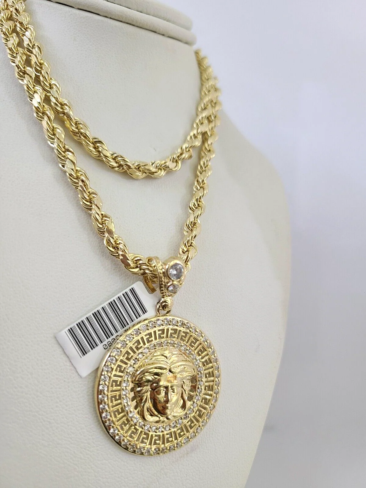 10kt Gold Rope Chain Medusa Head Charm Set 18"-30'' Inch 5mm Necklace Pendant - Image 4