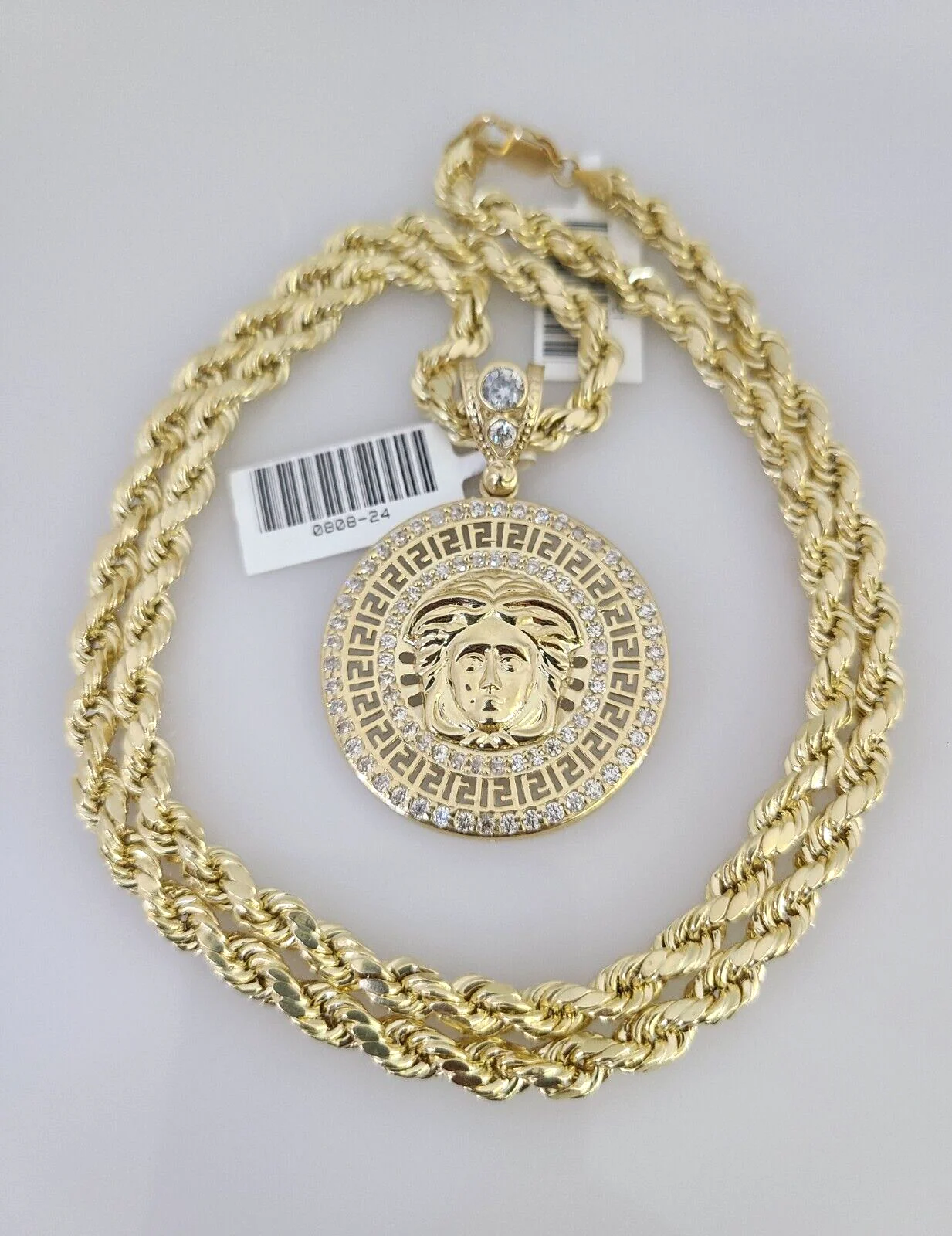 10kt Gold Rope Chain Medusa Head Charm Set 18"-30'' Inch 5mm Necklace Pendant - Image 5