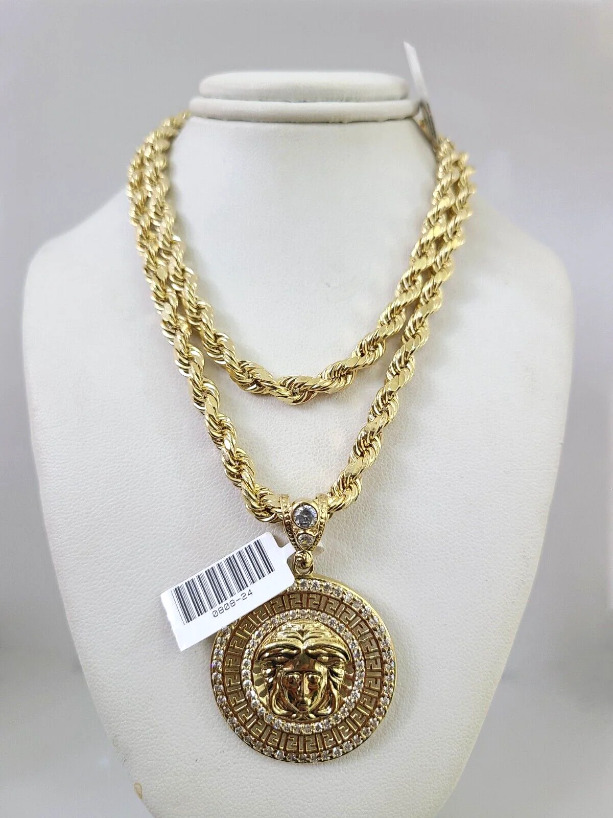 10kt Gold Rope Chain Medusa Head Charm Set 18"-30'' Inch 6mm Necklace Pendant - Image 2