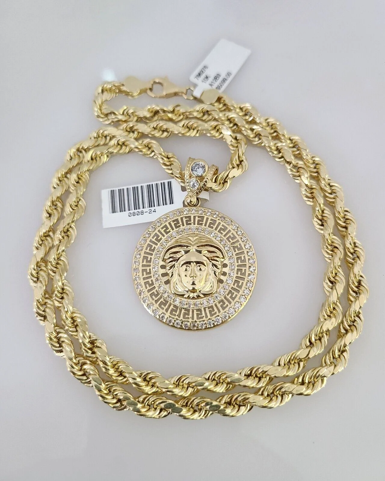 10kt Gold Rope Chain Medusa Head Charm Set 18"-30'' Inch 6mm Necklace Pendant - Image 3