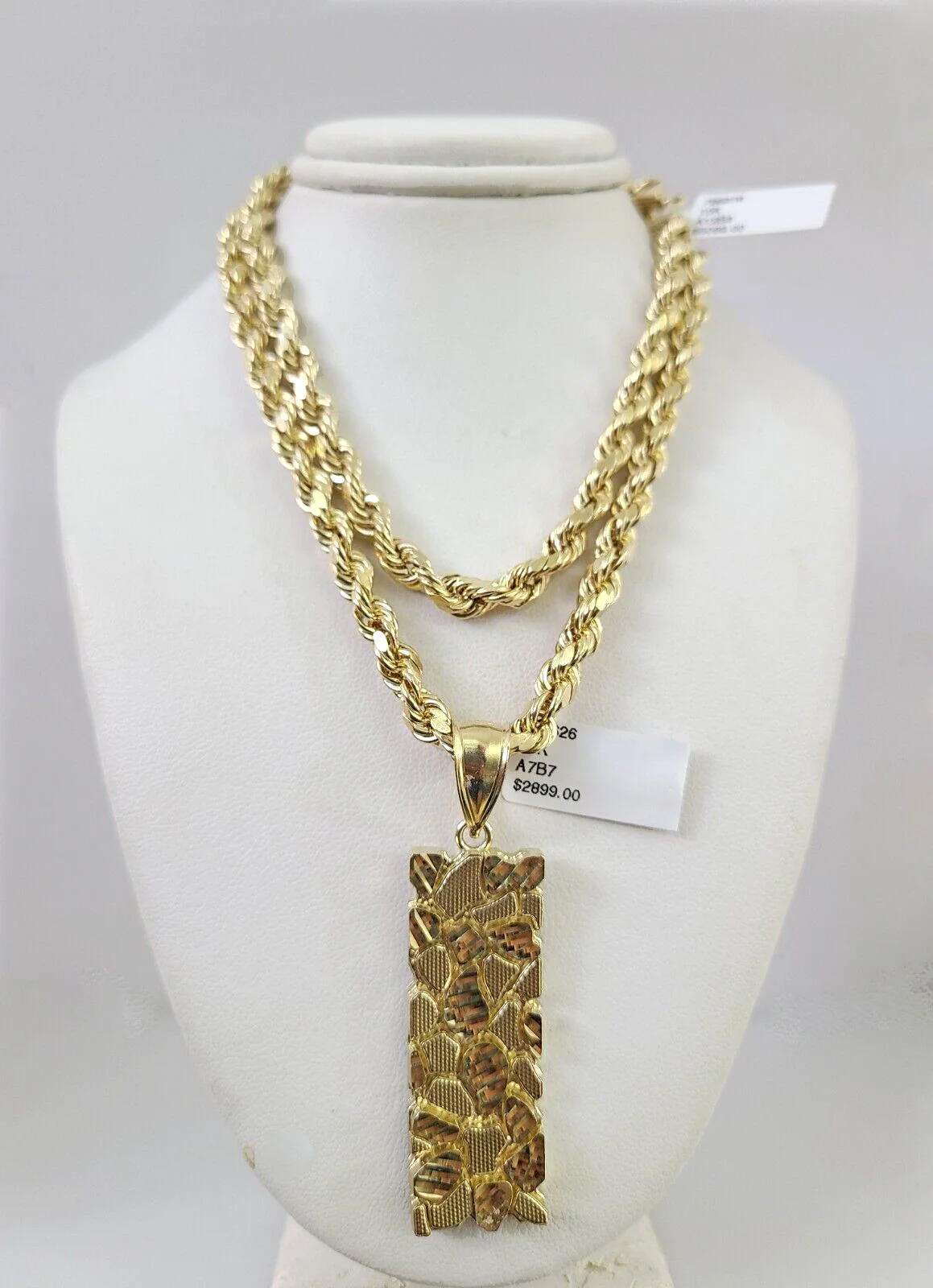 10kt Gold Rope Chain Nugget Charm Set 18"-30'' Inch 6mm Necklace Pendant - Image 2