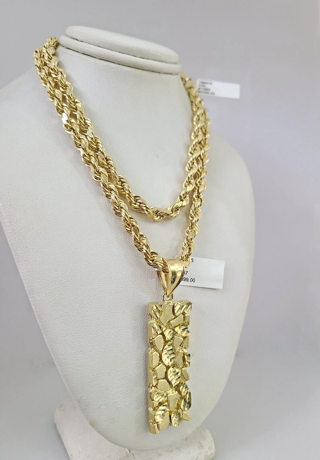 10kt Gold Rope Chain Nugget Charm Set 18"-30'' Inch 6mm Necklace Pendant - Image 4
