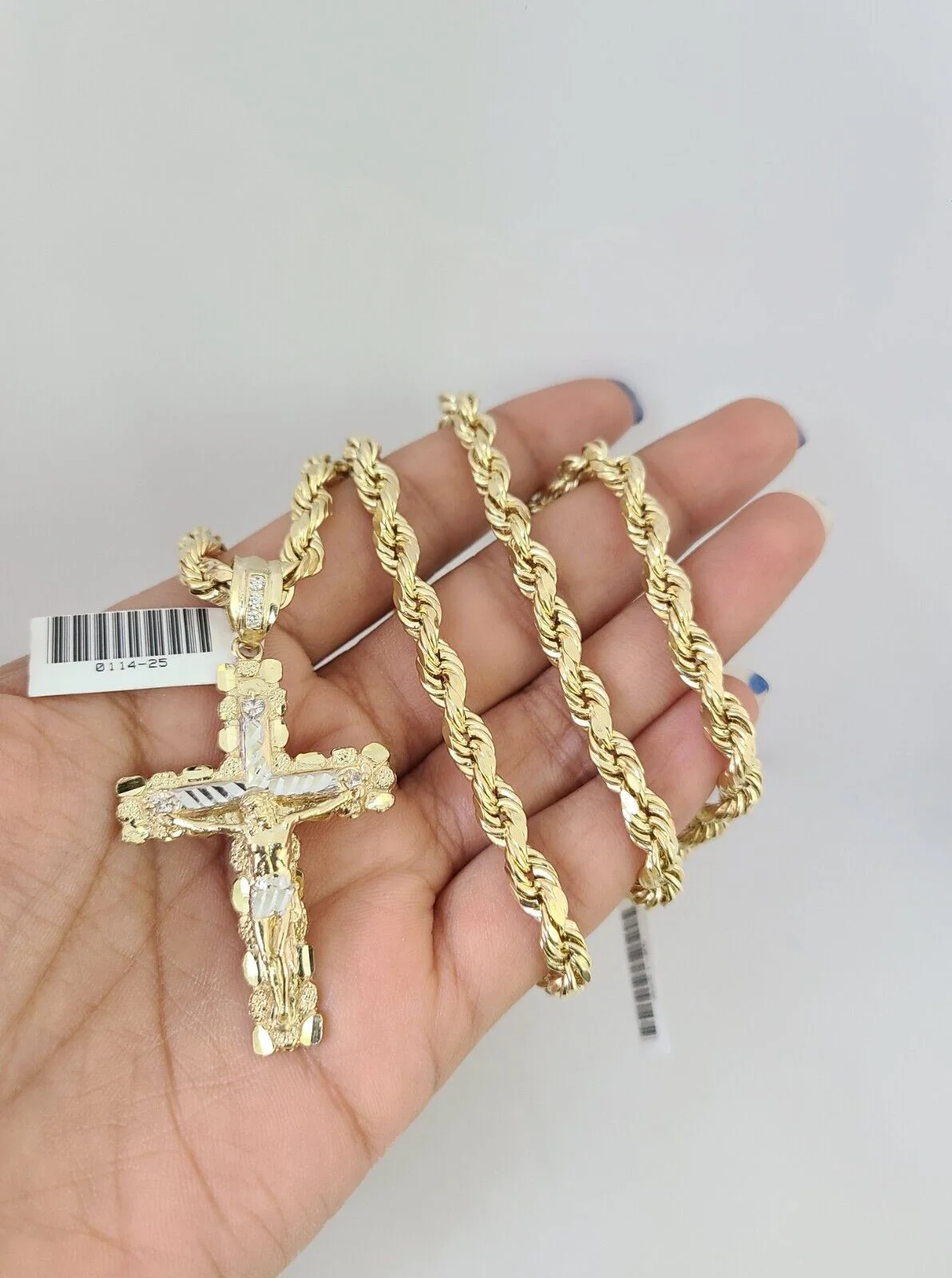 10kt Gold Rope Chain Nugget Cross Charm Set 18"-30'' Inch 6mm Necklace Pendant - Image 2