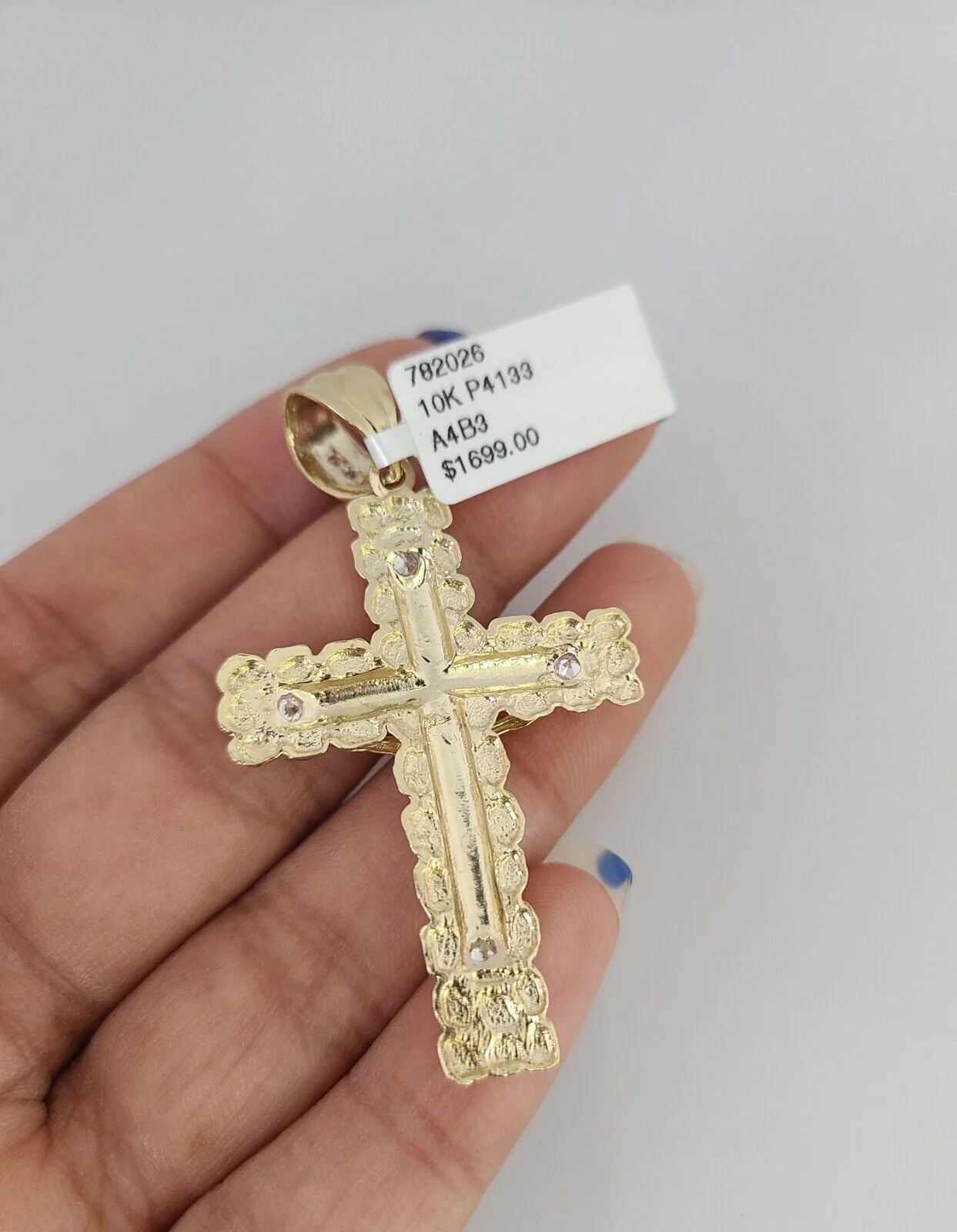 10kt Gold Rope Chain Nugget Cross Charm Set 18"-30'' Inch 6mm Necklace Pendant - Image 5