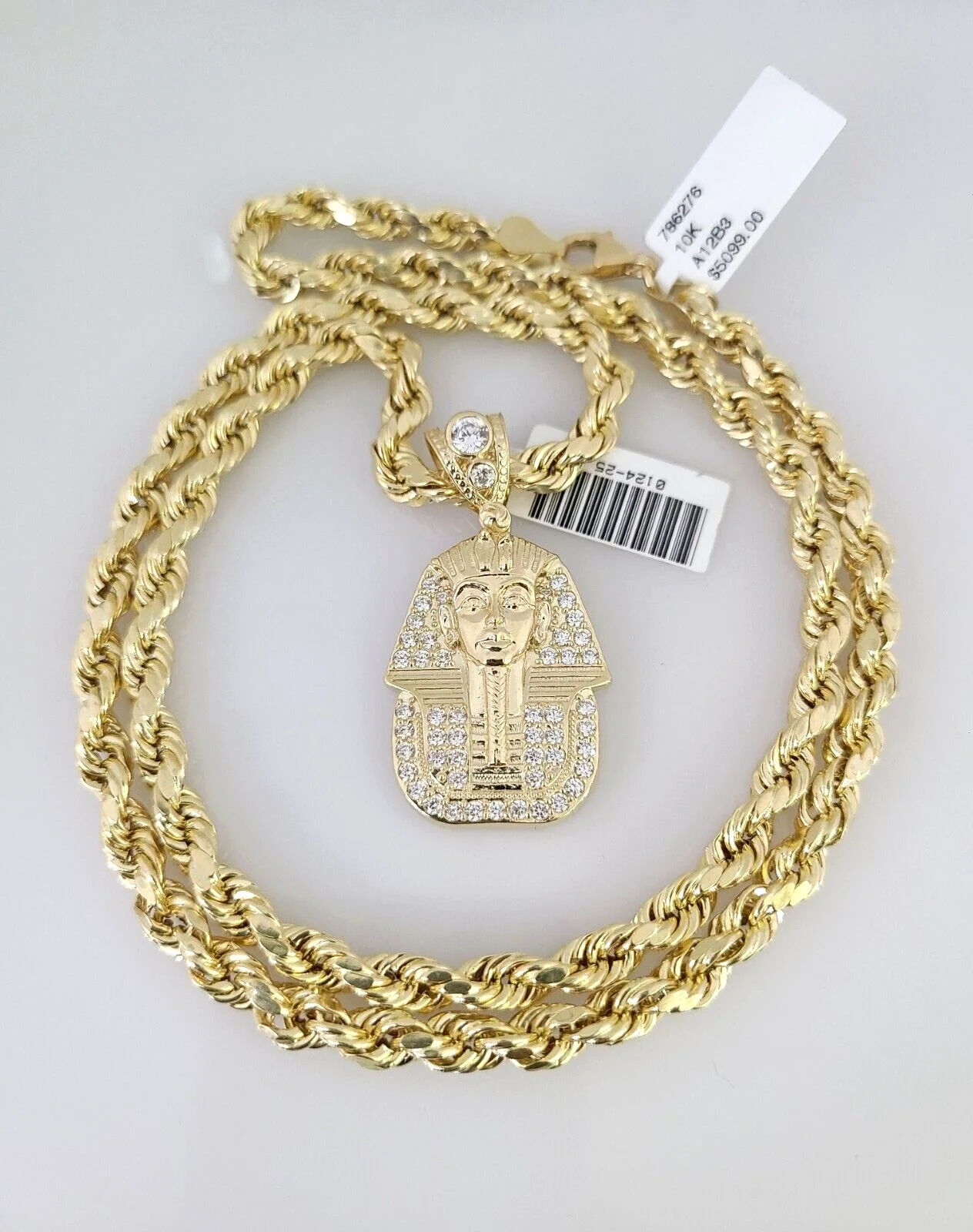10kt Gold Rope Chain Pharaoh Pendant Set 18"-30'' Inch 6mm Necklace - Image 2