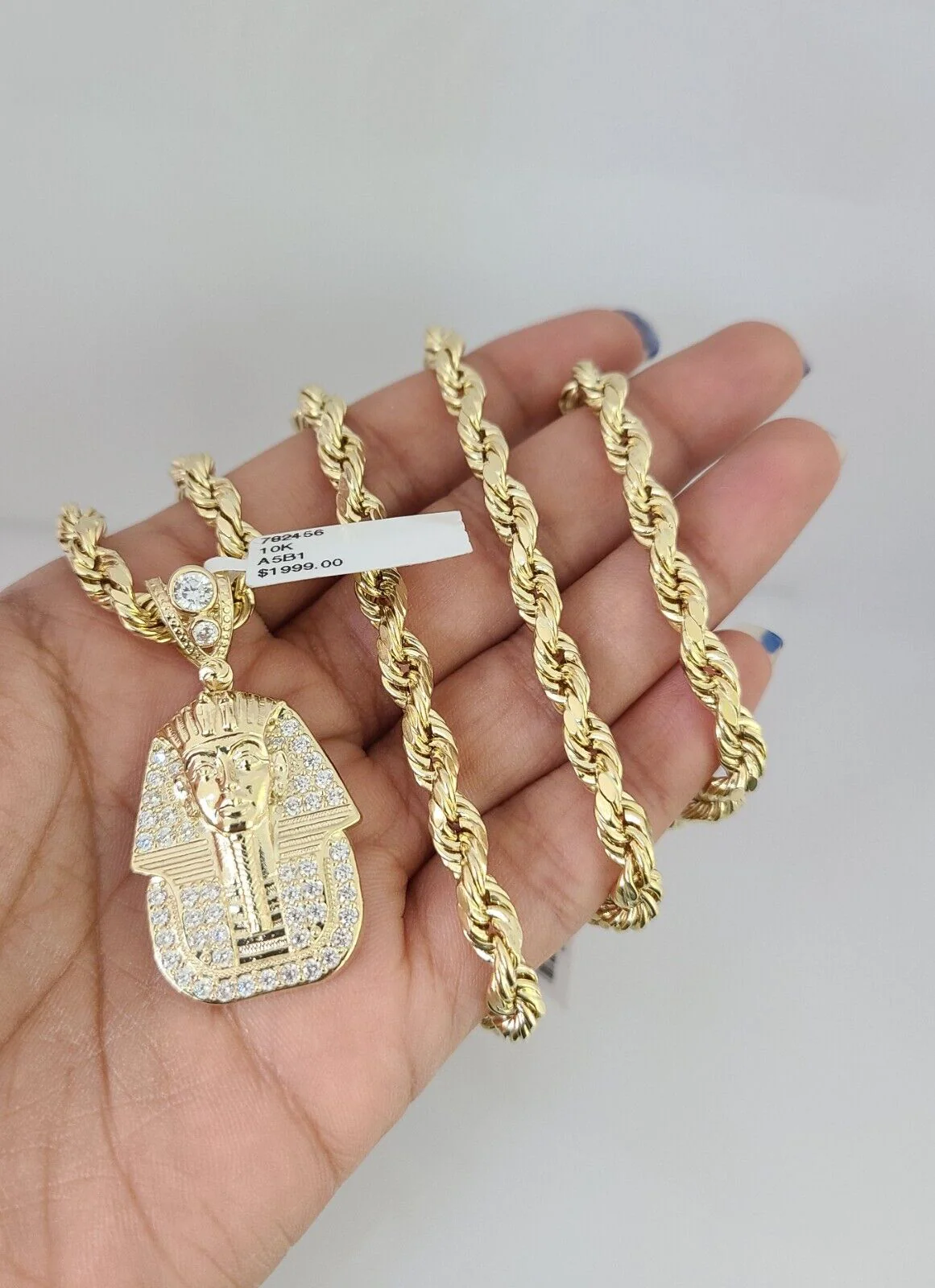 10kt Gold Rope Chain Pharaoh Pendant Set 18"-30'' Inch 6mm Necklace - Image 6