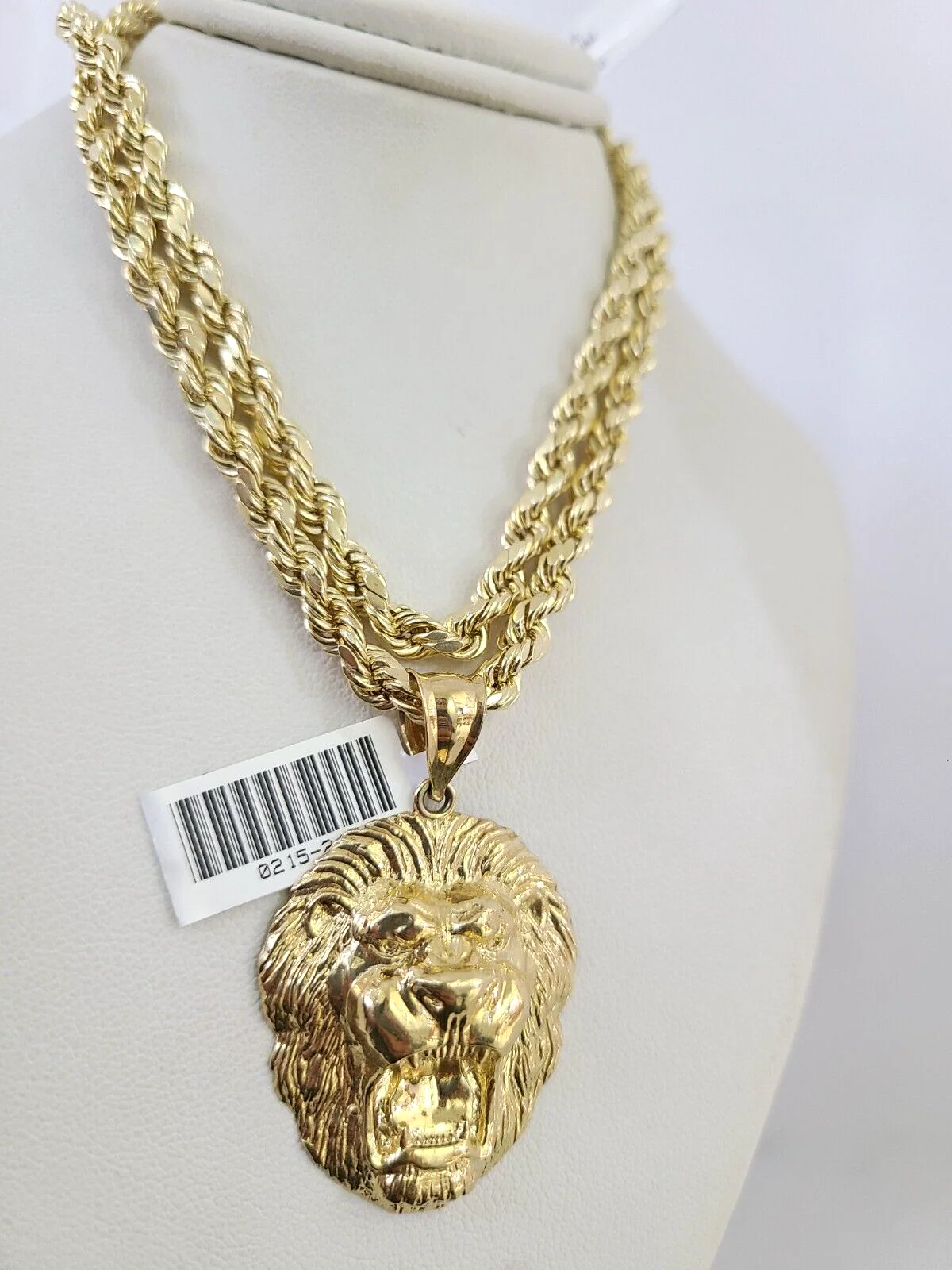 10kt Gold Rope Chain Roaring Lion Pendant Charm Set 18"-30'' Inch 5mm Necklace - Image 3