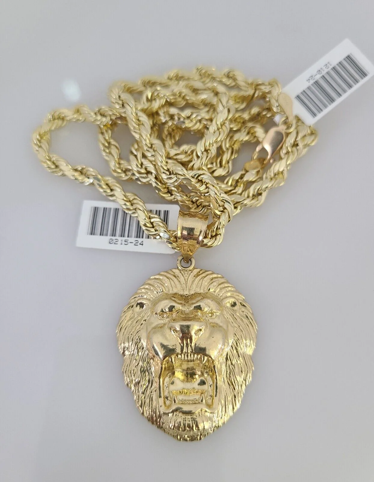 10kt Gold Rope Chain Roaring Lion Pendant Charm Set 18"-30'' Inch 5mm Necklace - Image 4