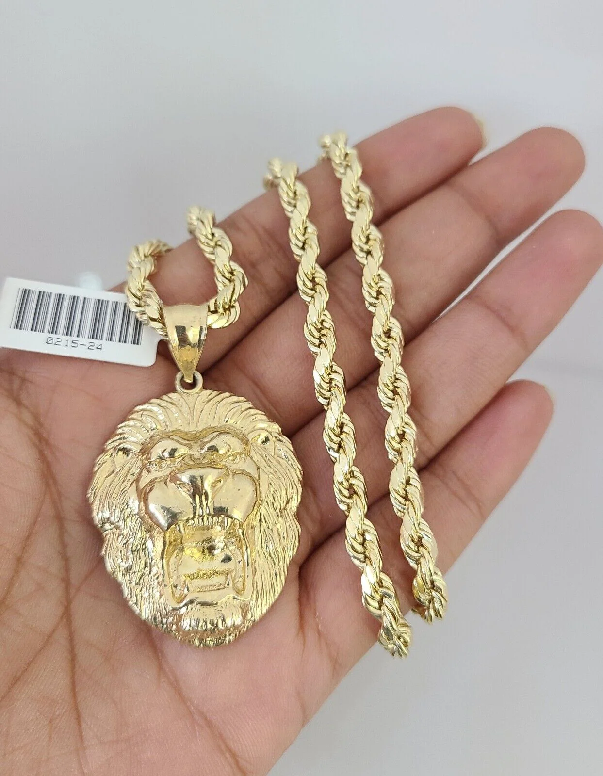 10kt Gold Rope Chain Roaring Lion Pendant Charm Set 18"-30'' Inch 5mm Necklace - Image 5