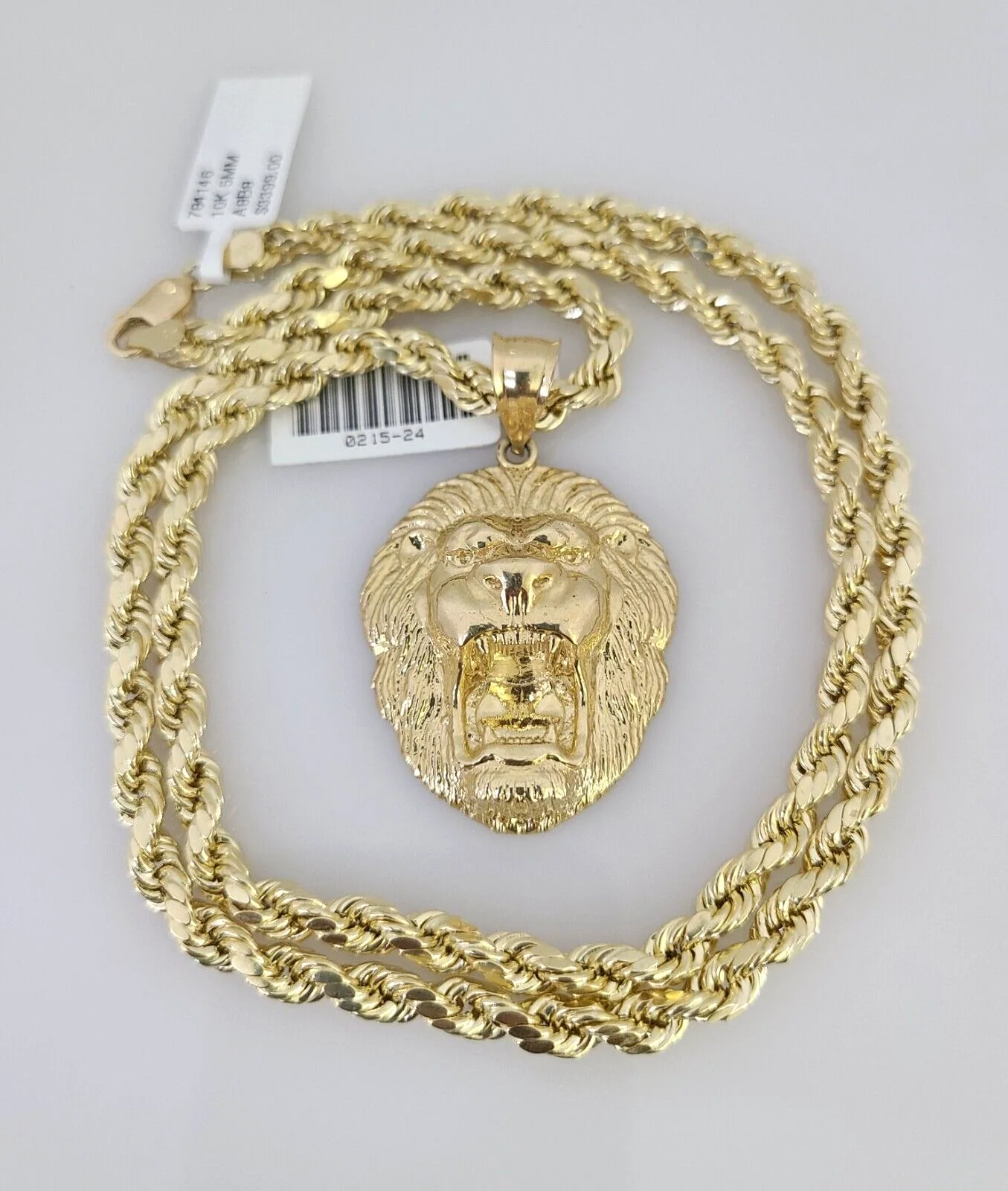 10kt Gold Rope Chain Roaring Lion Pendant Charm Set 18"-30'' Inch 5mm Necklace - Image 6