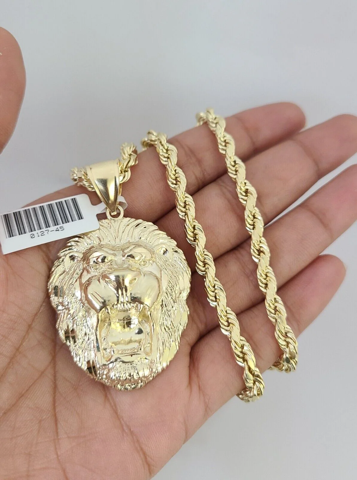 10kt Gold Rope Chain Roaring Lion Pendant Charm Set 18"-30'' Inch 5mm Necklace - Image 2