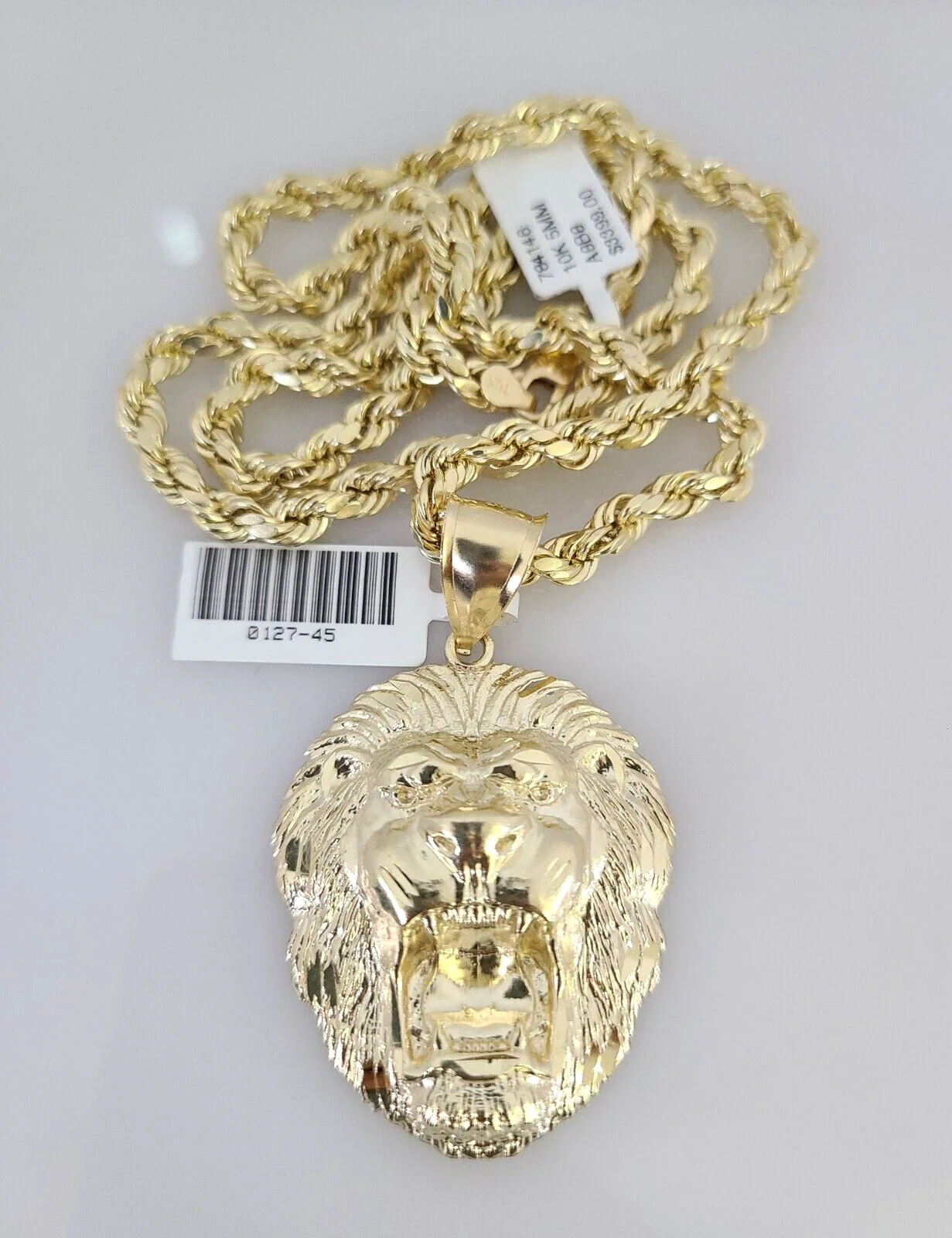 10kt Gold Rope Chain Roaring Lion Pendant Charm Set 18"-30'' Inch 5mm Necklace - Image 3