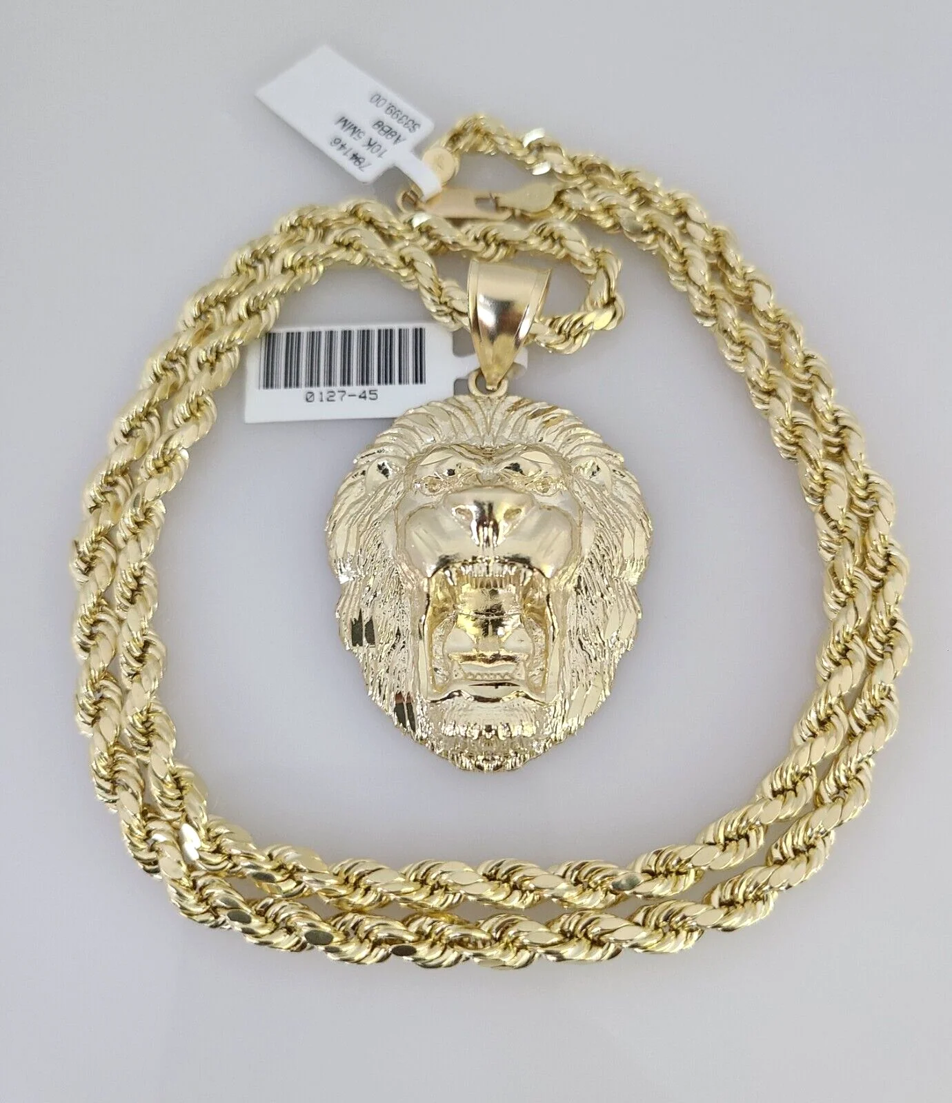 10kt Gold Rope Chain Roaring Lion Pendant Charm Set 18"-30'' Inch 5mm Necklace - Image 4