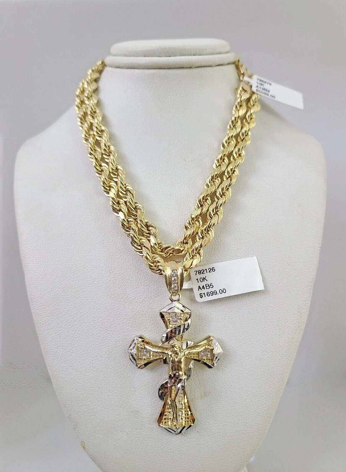 10kt Gold Rope Chain Spiral Cross Charm Set 18"-30'' Inch 6mm Necklace Pendant - Image 2