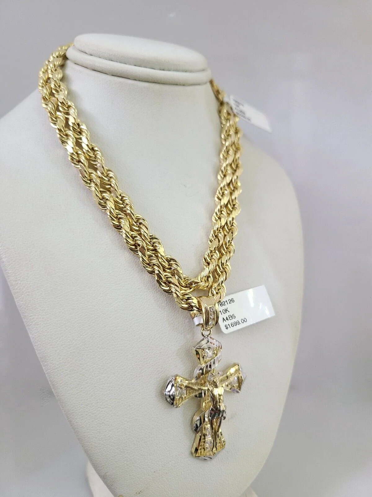 10kt Gold Rope Chain Spiral Cross Charm Set 18"-30'' Inch 6mm Necklace Pendant - Image 5
