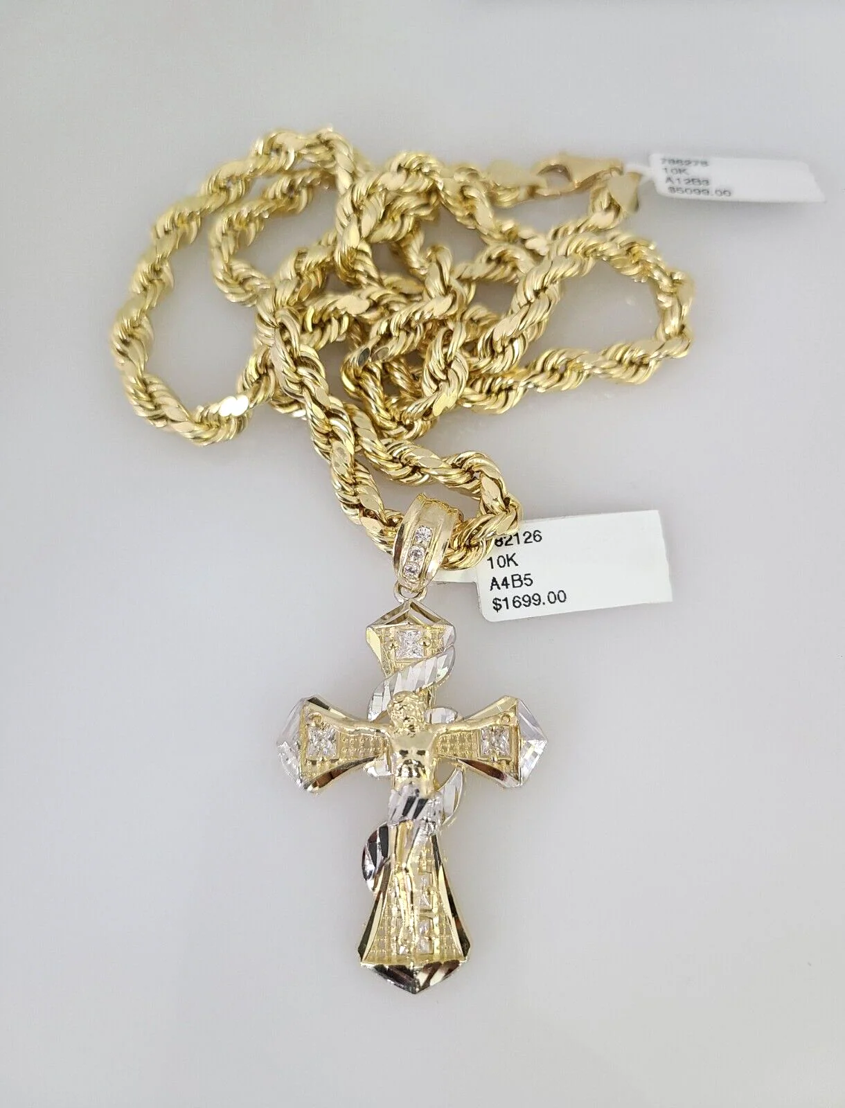 10kt Gold Rope Chain Spiral Cross Charm Set 18"-30'' Inch 6mm Necklace Pendant - Image 6