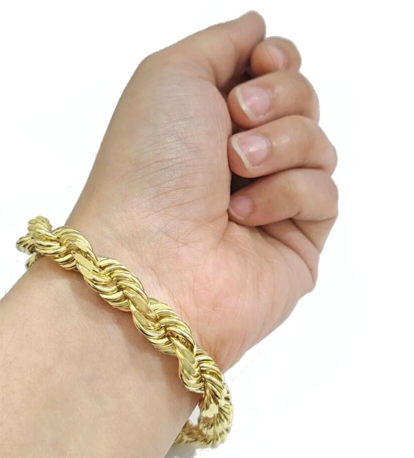 10kt Solid Yellow Gold Rope Bracelet Real 10k 9mm 9 inches Lobster Lock Unisex - Image 2