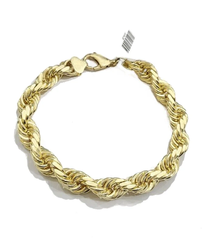 10kt Solid Yellow Gold Rope Bracelet Real 10k 9mm 9 inches Lobster Lock Unisex - Image 3