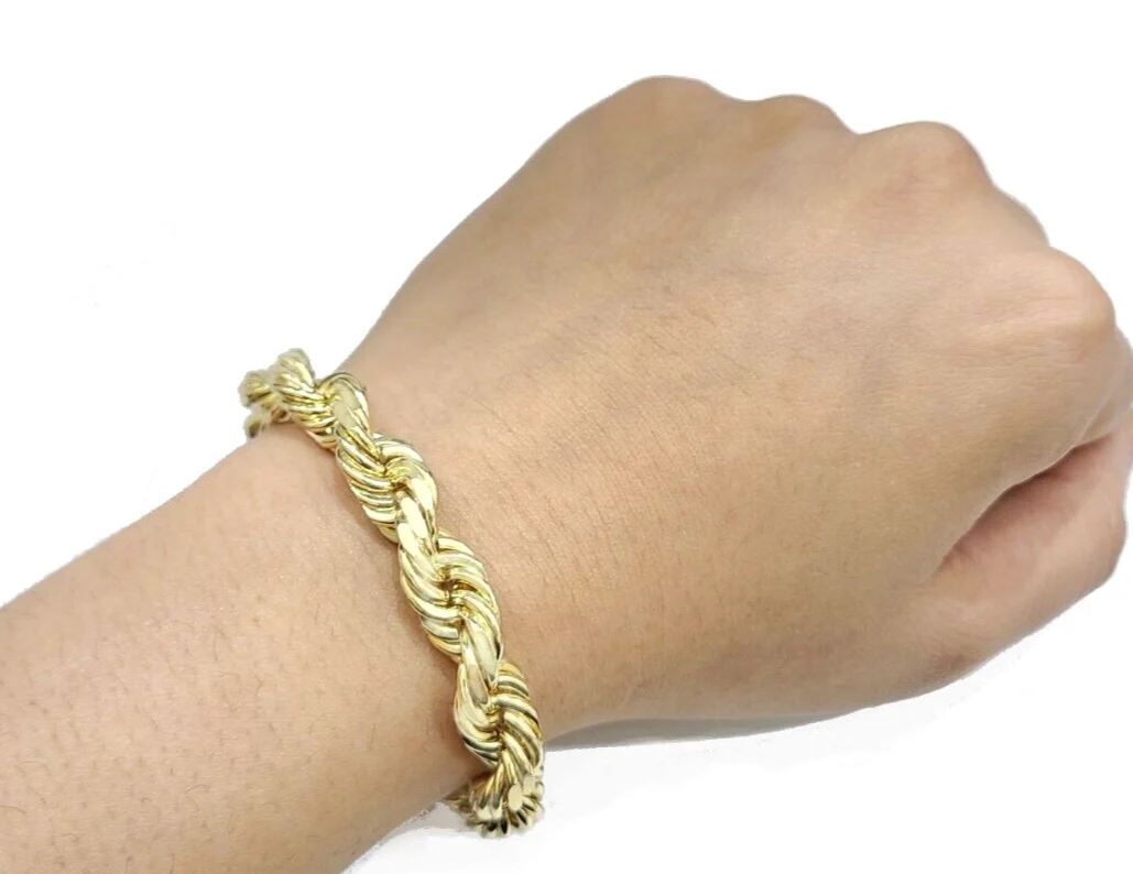 10kt Solid Yellow Gold Rope Bracelet Real 10k 9mm 9 inches Lobster Lock Unisex - Image 4