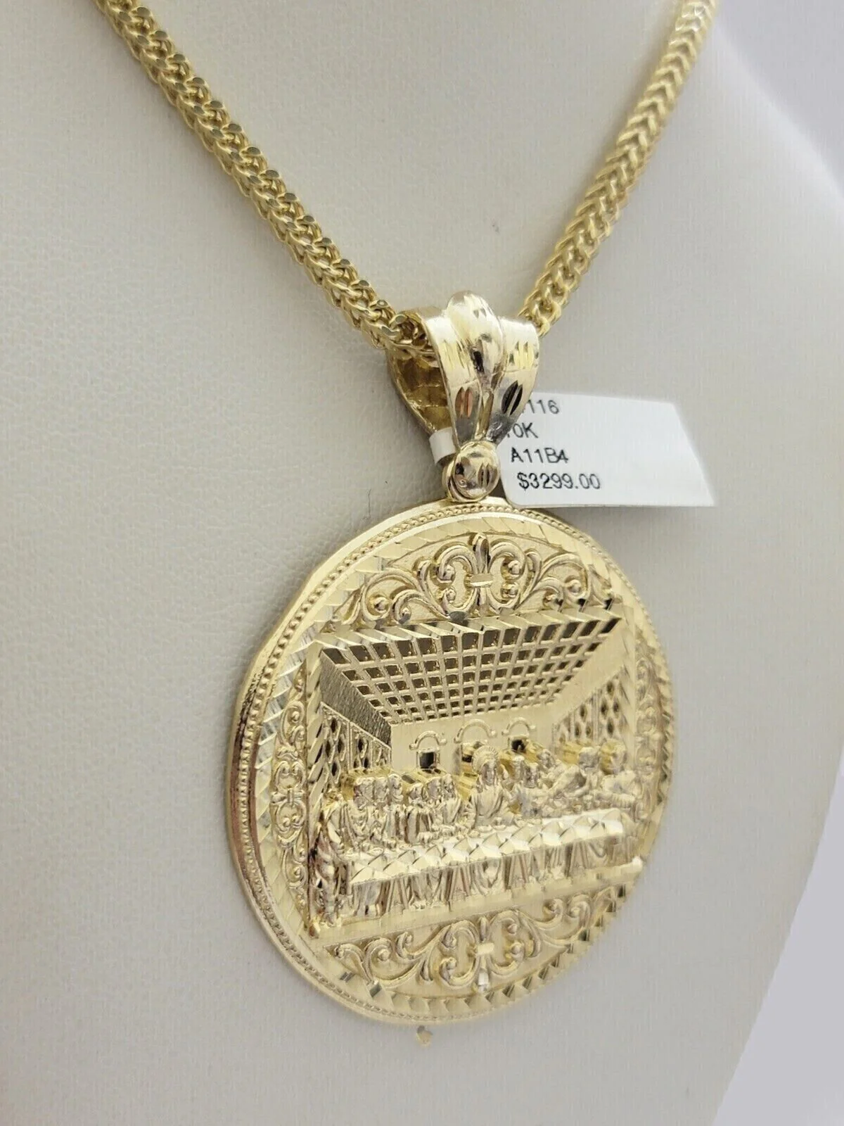 10kt Yellow Gold Last Supper Charm Pendant Franco Chain Necklace 3mm 26"Inch 10k - Image 11