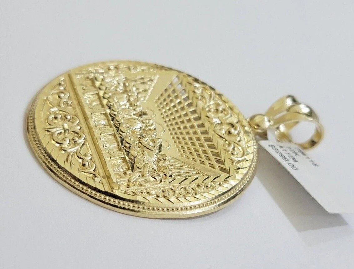 10kt Yellow Gold Last Supper Charm Pendant Franco Chain Necklace 3mm 26"Inch 10k - Image 14