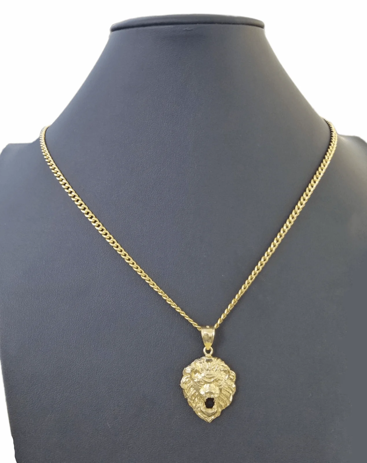 10kYellow Gold Lion Head Pendent 3mm  20" 22" 24" 26" 28" Inch Miami Cuban Chain - Image 4