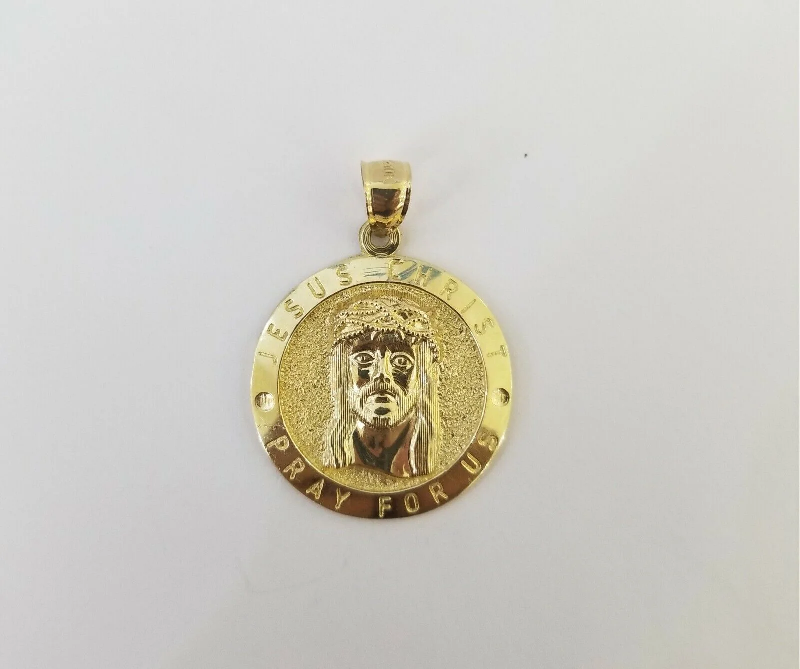 10kYellow Gold round circle Jesus charm 18" inch rope chain 2mm 10kt gold set - Image 6