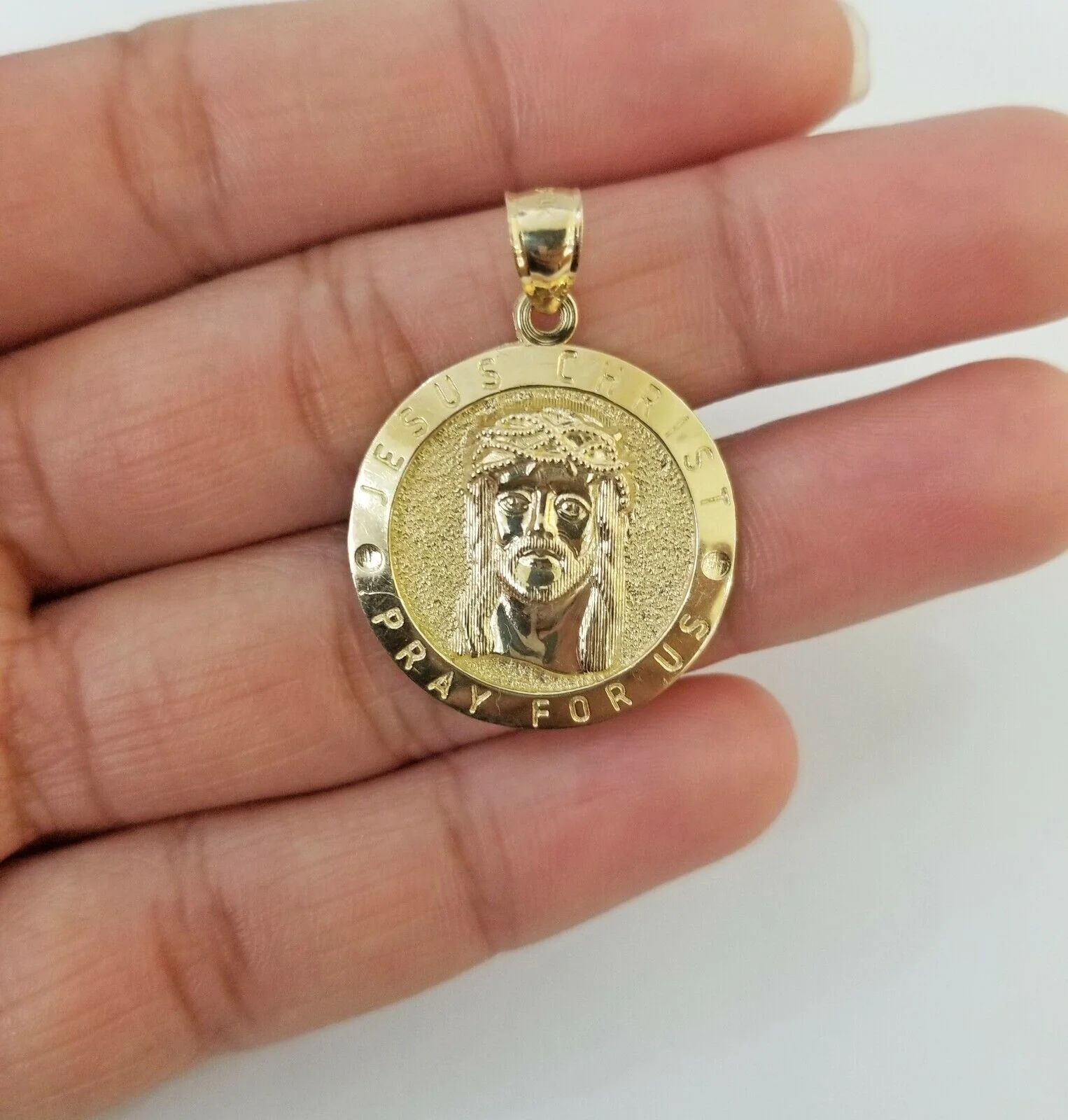 10kYellow Gold round circle Jesus charm 18" inch rope chain 2mm 10kt gold set - Image 7