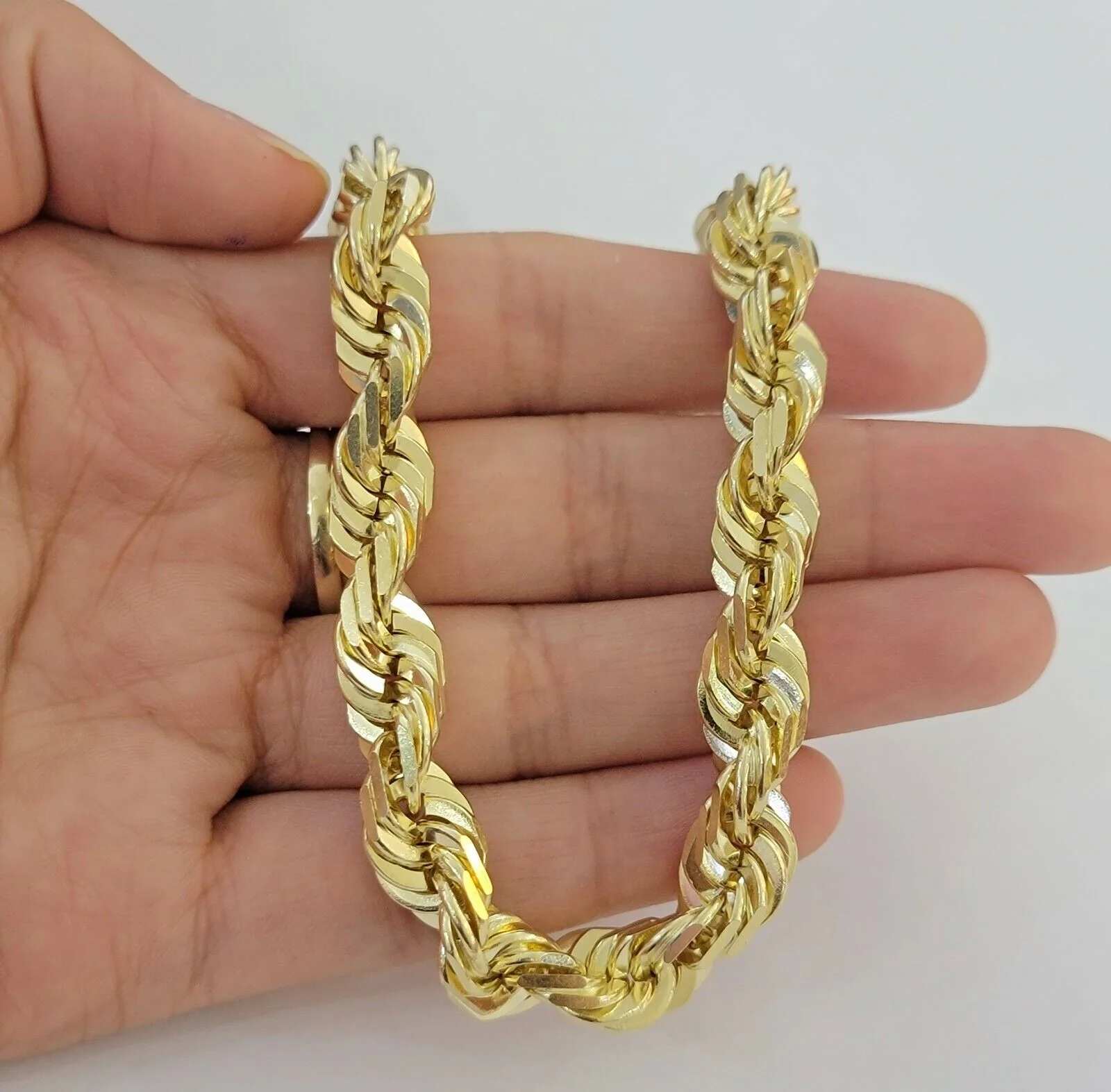10mm 10k Yellow Gold Rope Bracelet Mens 9" Diamond Cut Real Solid Link 10KT Gold - Image 2