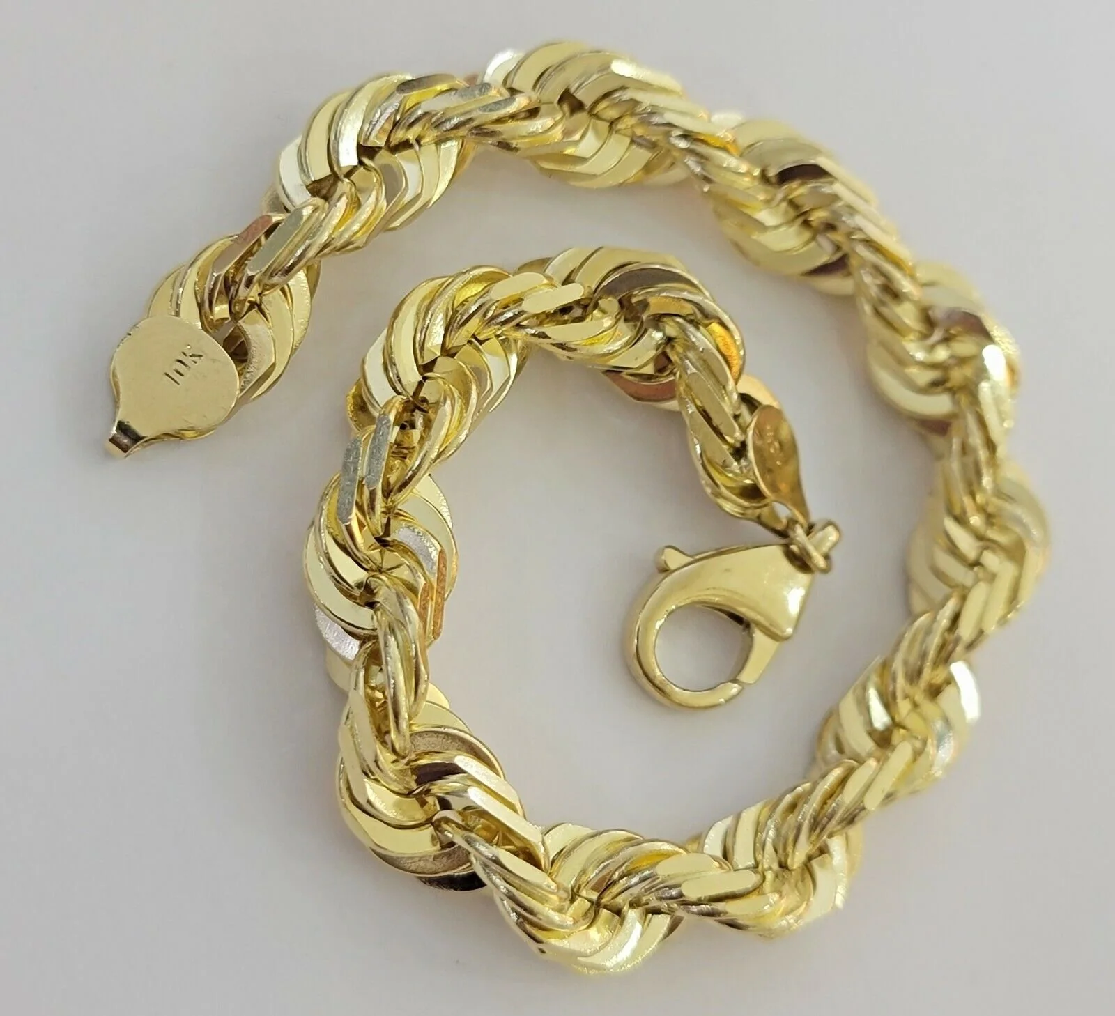 10mm 10k Yellow Gold Rope Bracelet Mens 9" Diamond Cut Real Solid Link 10KT Gold - Image 3