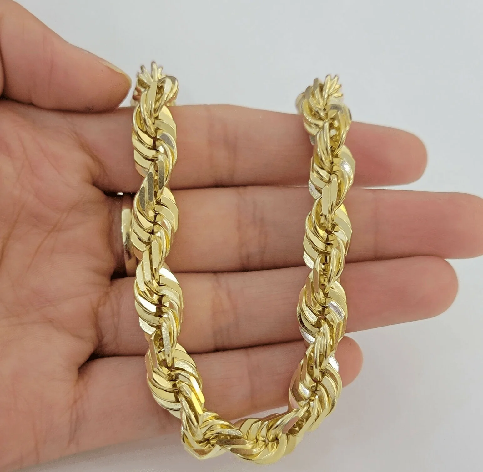 10mm 10k Yellow Gold Rope Men Bracelet 8" Diamond Cut Real Solid Link 10KT Gold - Image 2