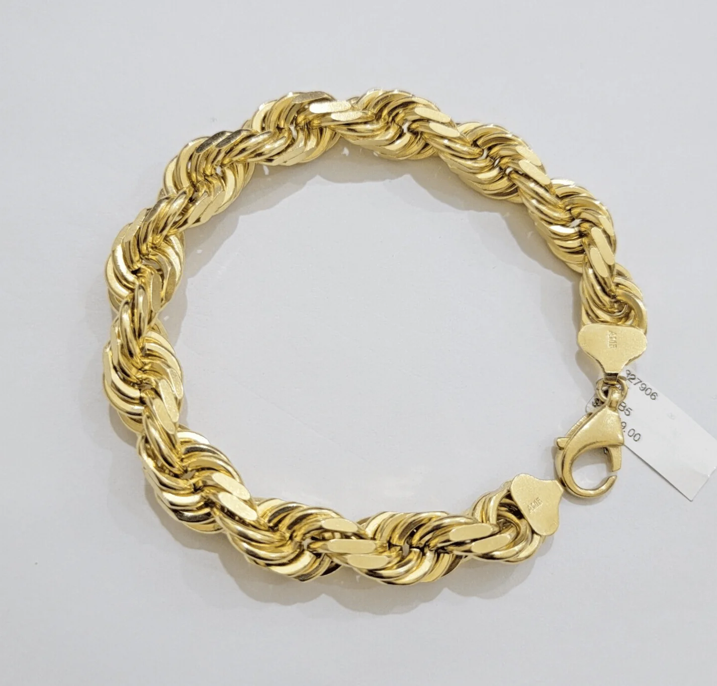 10mm Rope Bracelet 8 Inch Mens Solid 10k Yellow Gold With Diamond cuts REAL 10KT - Image 2