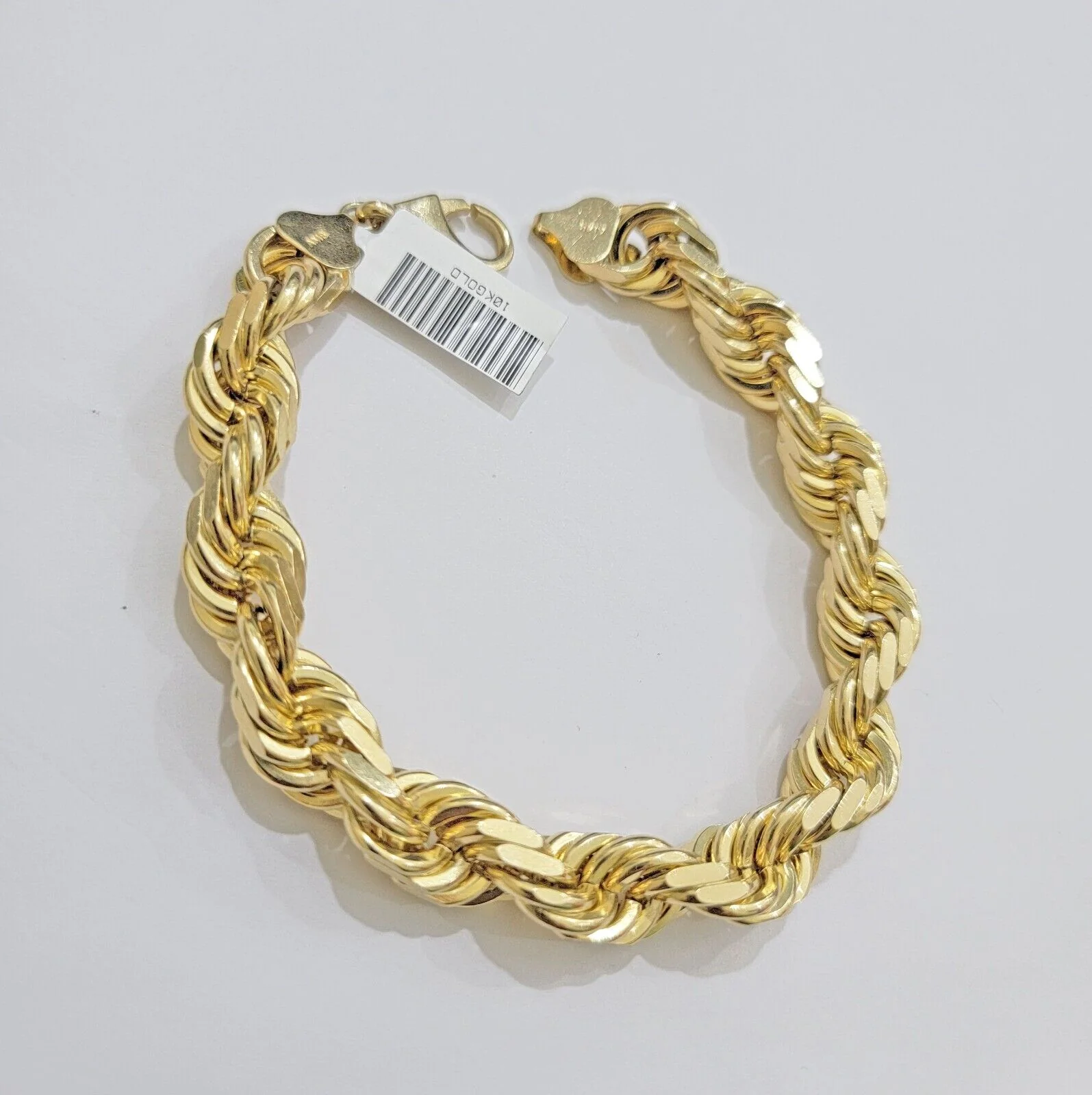 10mm Rope Bracelet 9 Inch Solid 10k Yellow Gold With Diamond cuts Mens REAL 10KT - Image 5