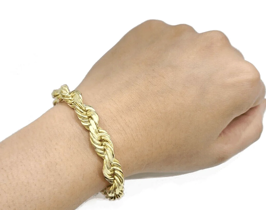 10mm Rope Bracelet 9 Inch Solid 10k Yellow Gold With Diamond cuts Mens REAL 10KT - Image 6
