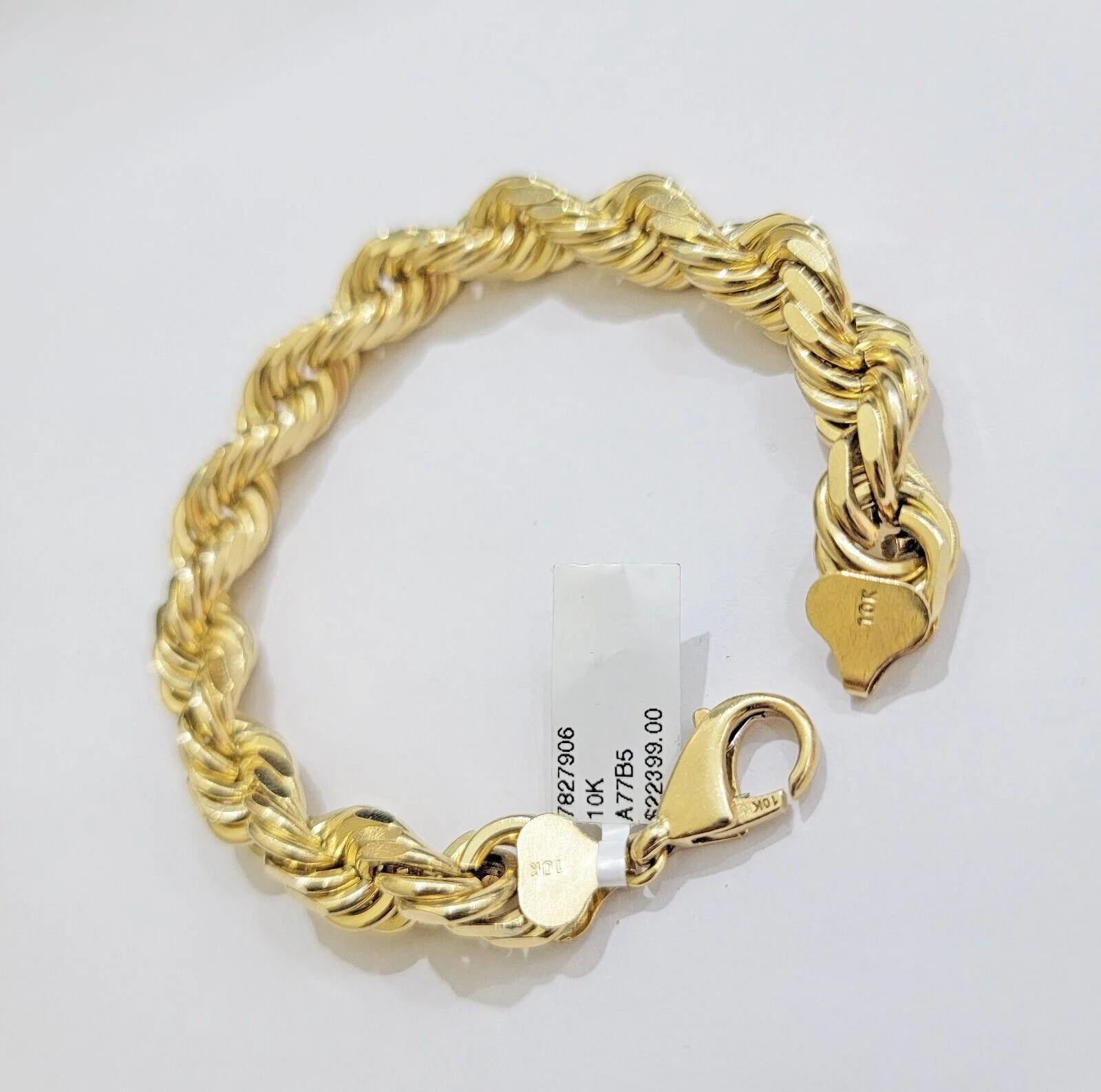 10mm Rope Bracelet 9 Inch Solid 10k Yellow Gold With Diamond cuts Mens REAL 10KT - Image 7