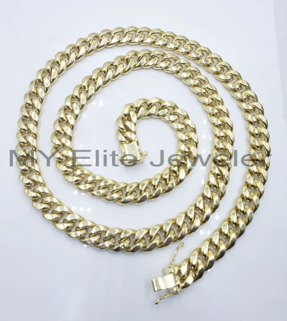 11mm 10k Yellow Gold Chain Necklace Miami Cuban Link  22" Inch Box lock REAL 10K - Image 4